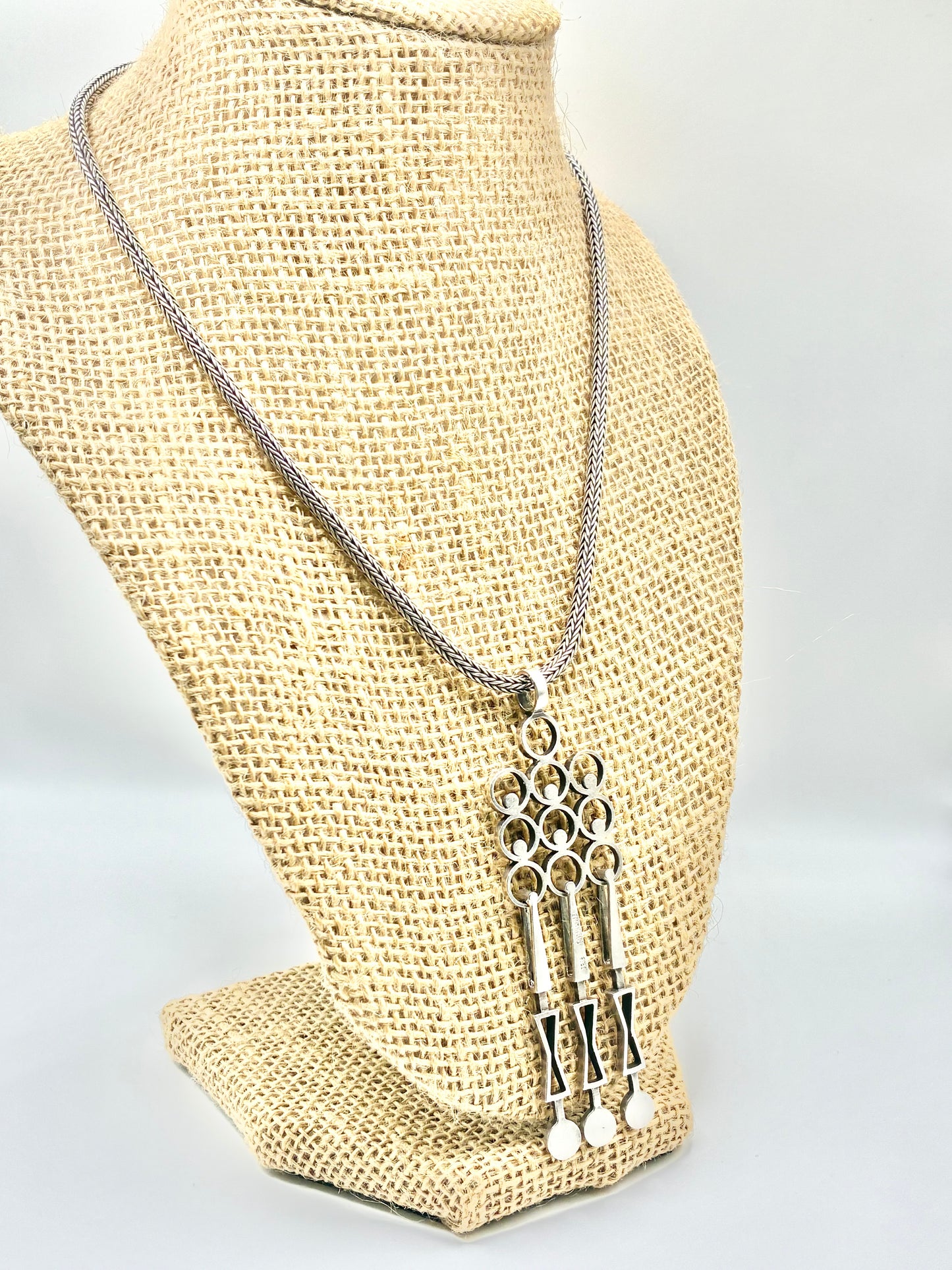 Finnish 830 Silver Modernist Statement Necklace & Scandinavian Sculptural Pendant