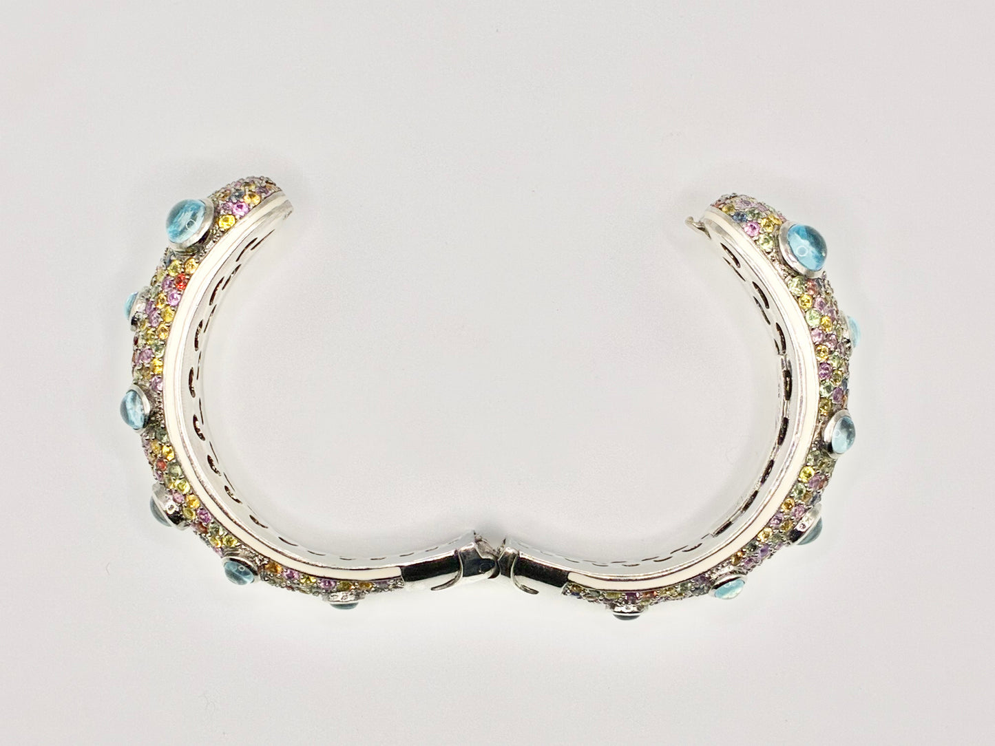 R. Linar Sterling Silver Multicolor Pavé & Blue Cabochon Hinged Bangle