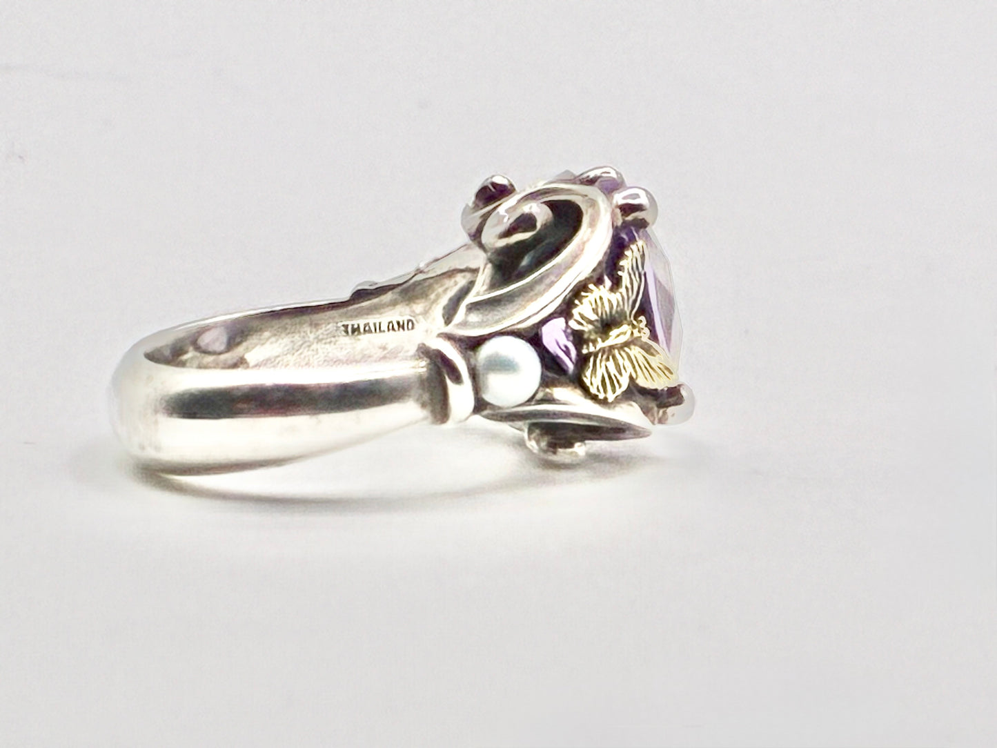 Ann King 925/18K Amethyst & Pearl Ring – Size 6