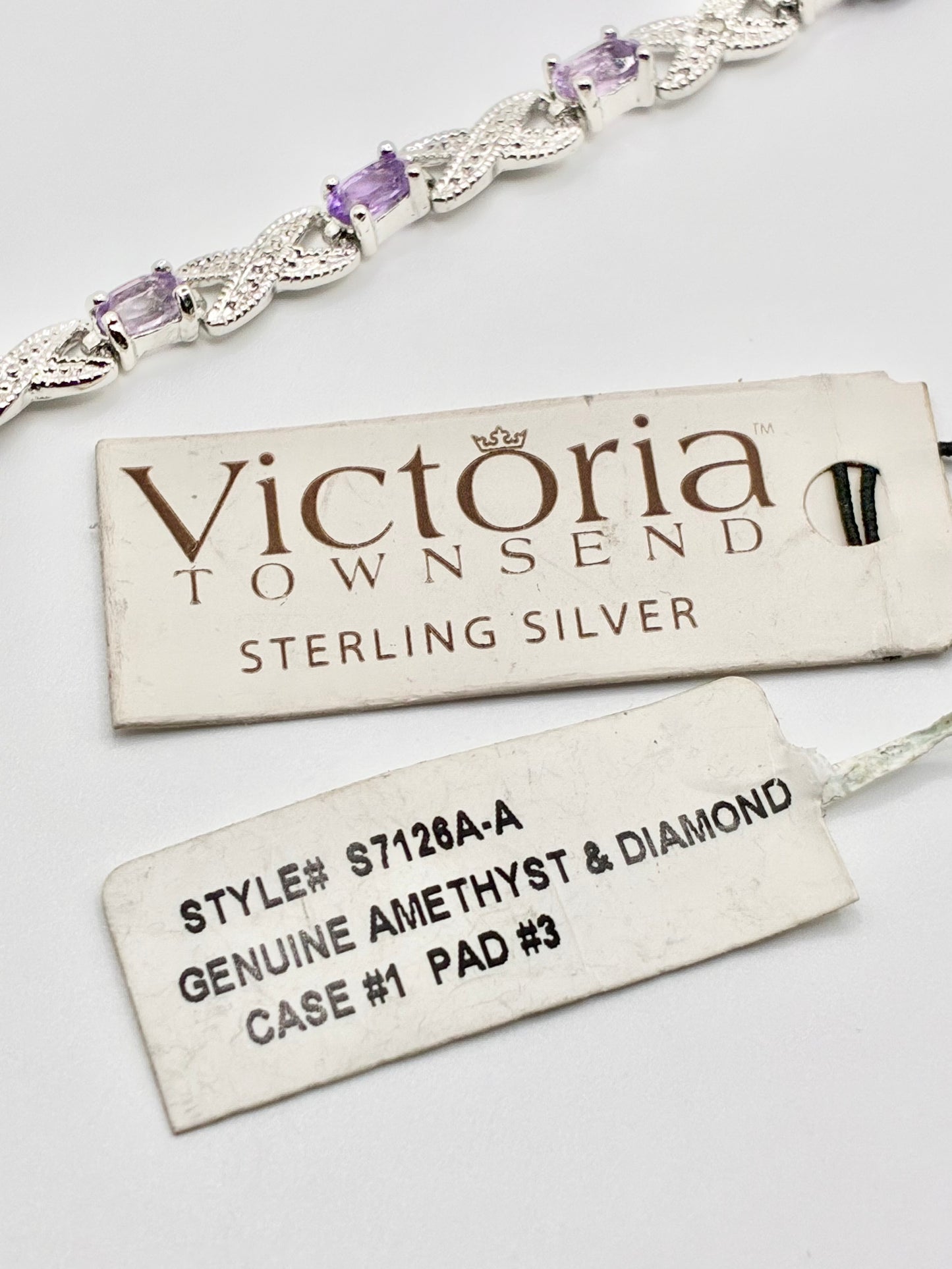 Victoria Townsend Sterling Silver Genuine Amethyst & Diamond Infinity Link Bracelet – 7.5"