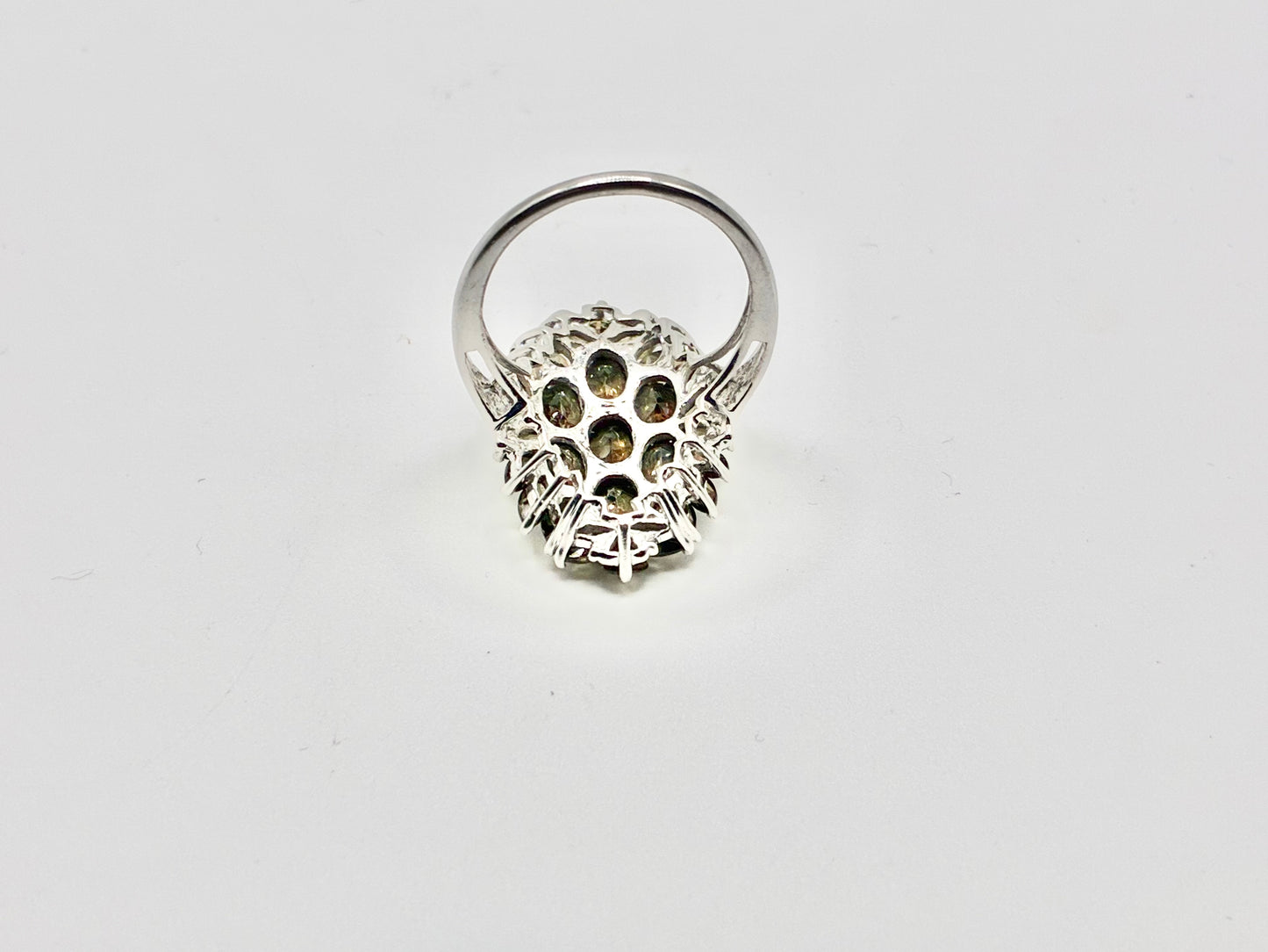 Sterling Silver Green Stone Cluster Ring – Statement Cocktail Ring – Size 7.5