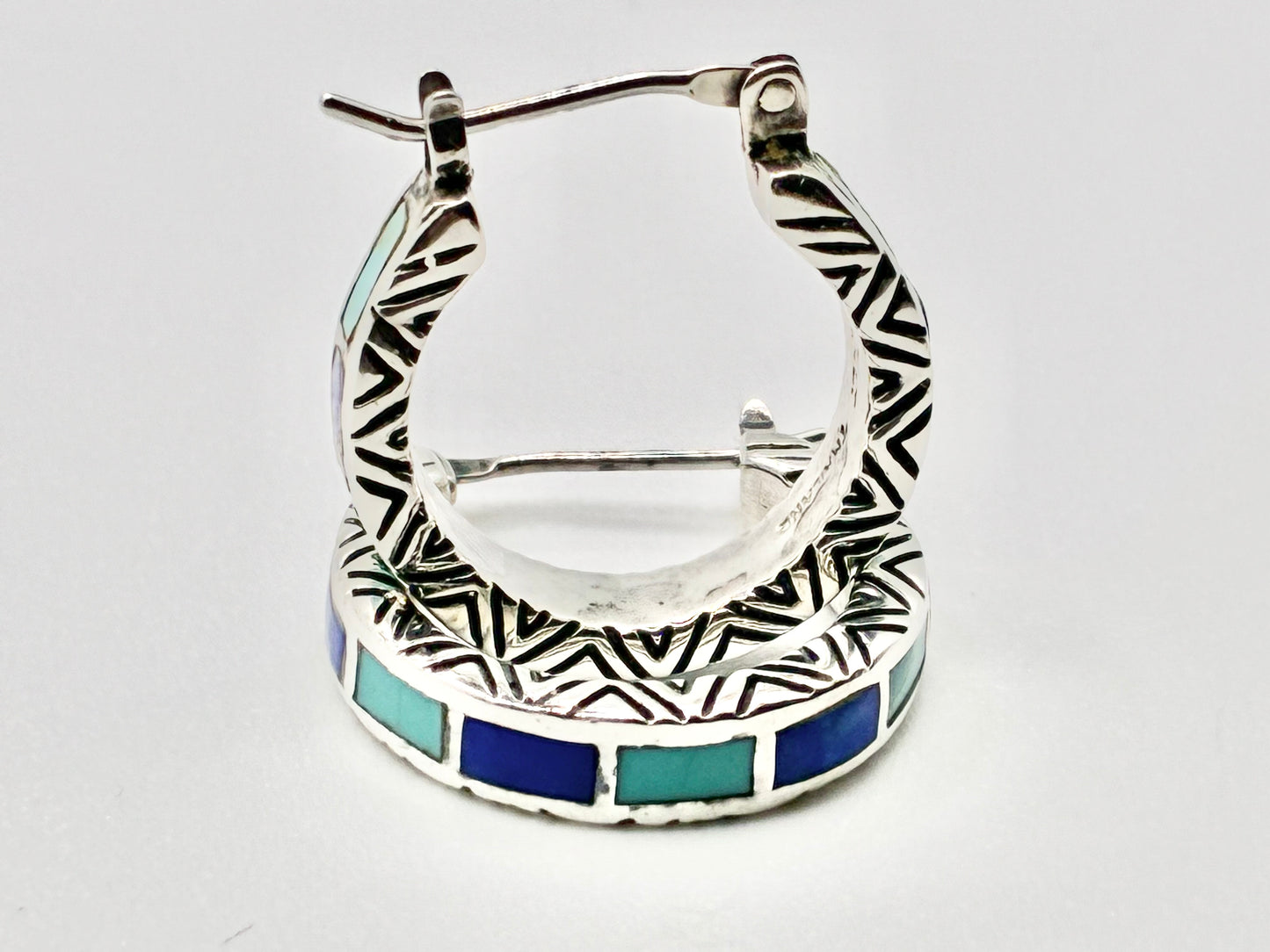 Sterling Silver Inlay Hoop Earrings