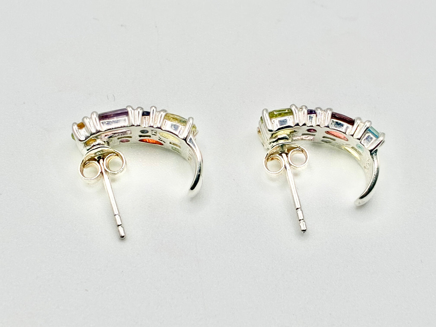 Sterling Silver 925 Multi-Stone Huggie Earrings