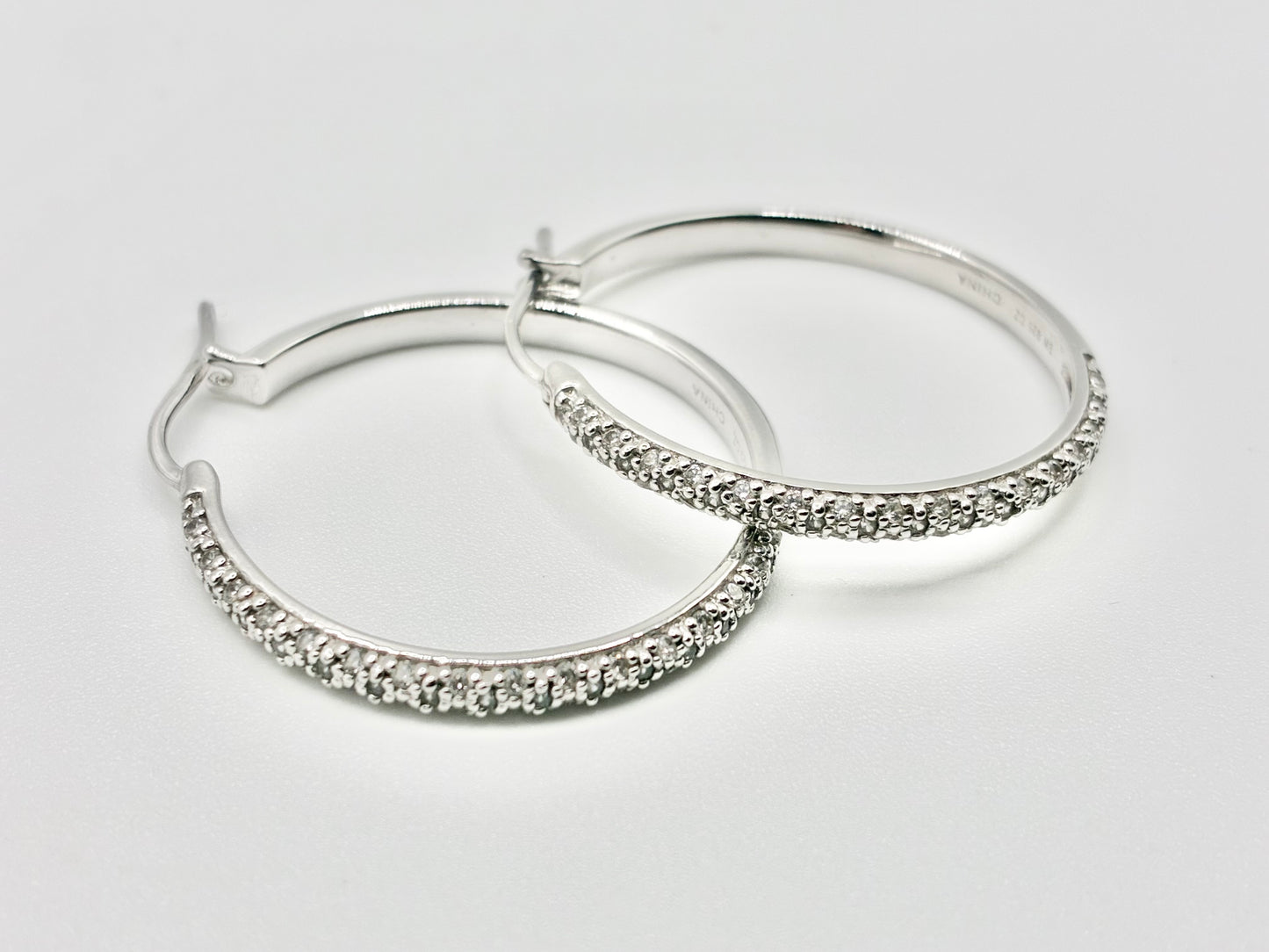 Sterling Silver 925 Pavé CZ Hoop Earrings