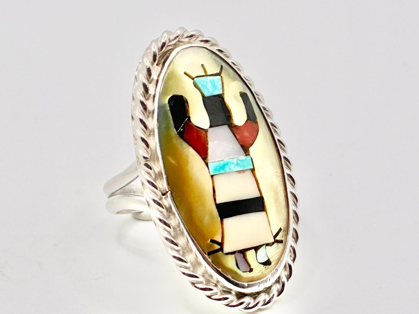 Navajo Sterling Silver Inlay Statement Ring — Size 6.25