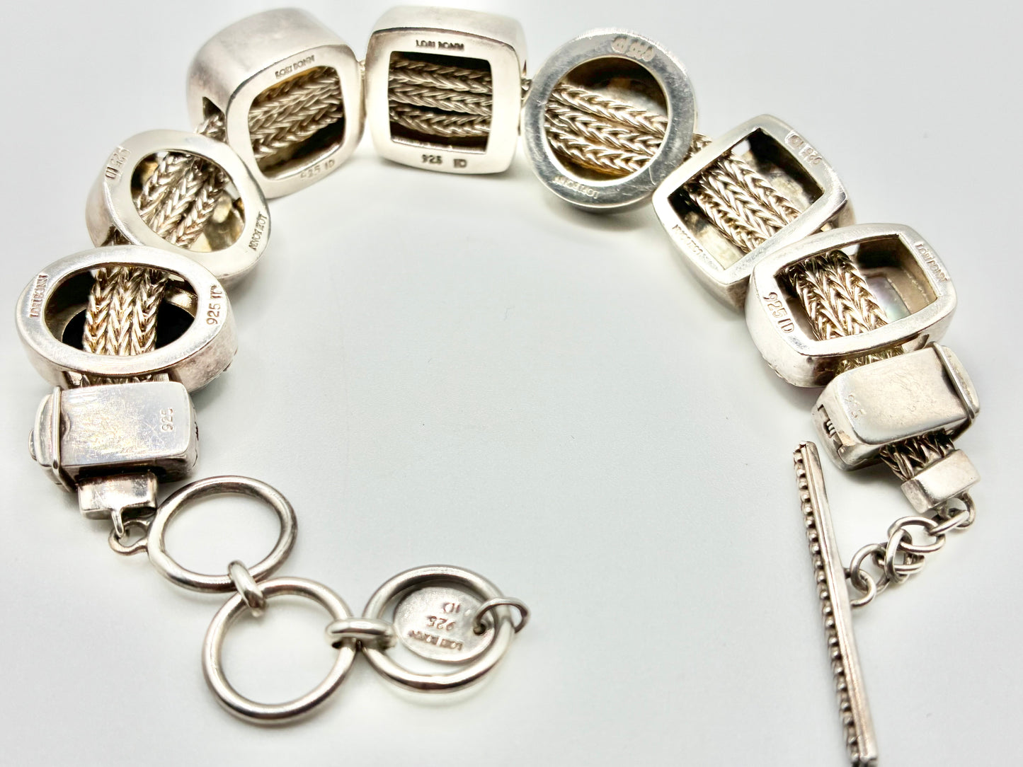 Lori Bonn 925 Sterling Silver Multi-Stone Toggle Bracelet — up to 8"