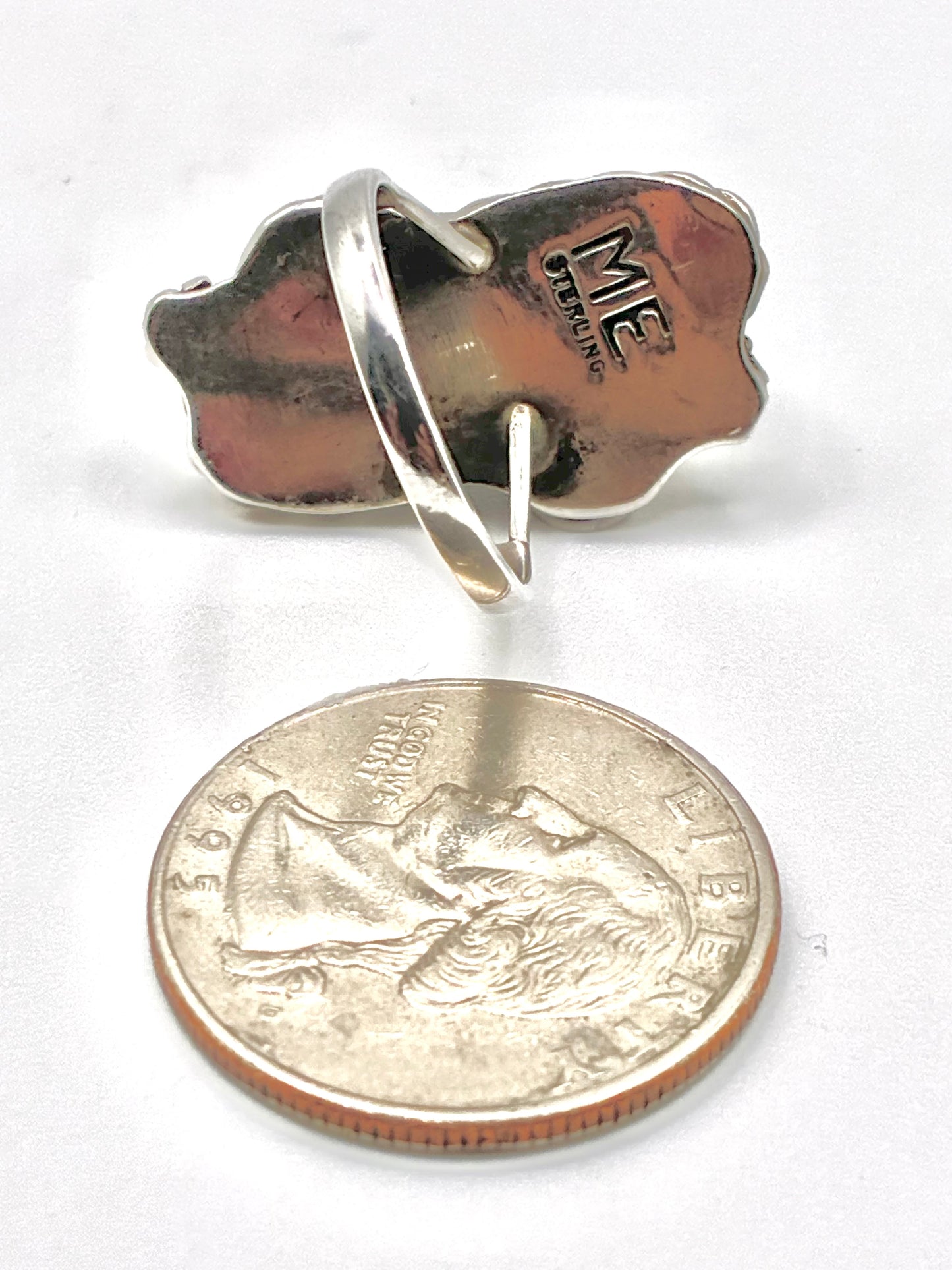 ME Sterling Silver Black Cabochon Statement Ring Size 6