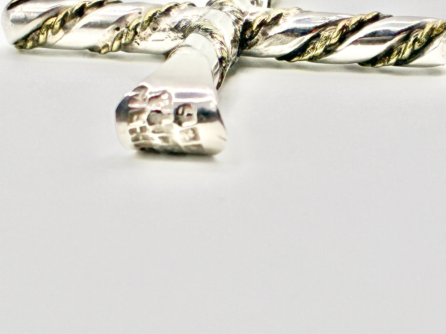 Mexico 925 Sterling Silver Cross Pendant – Twisted Rope Bars, Gold-Tone Accents