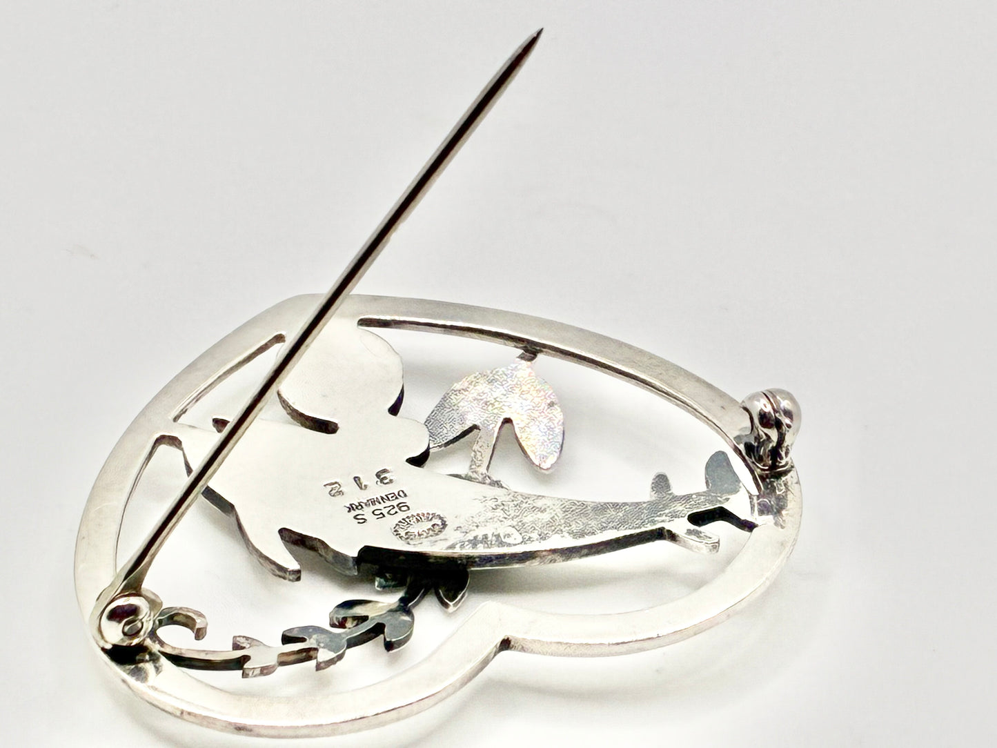 Georg Jensen Sterling Silver Brooch #312 “Dolphins in Heart” 925S Denmark