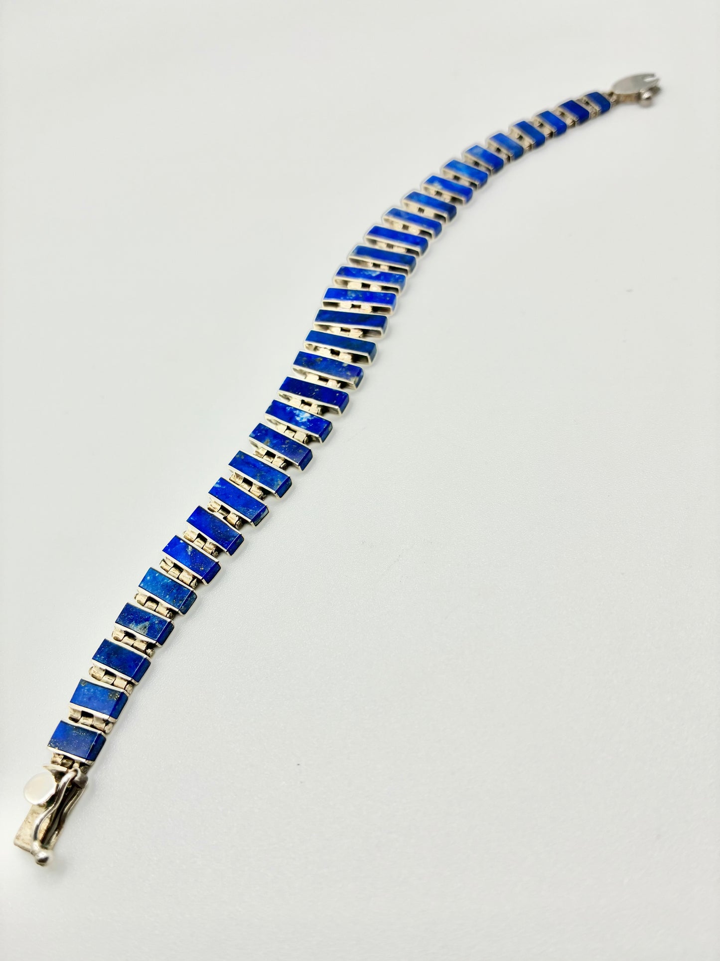 Chile 950 Silver Blue Inlay Panel Bracelet – 7.5"