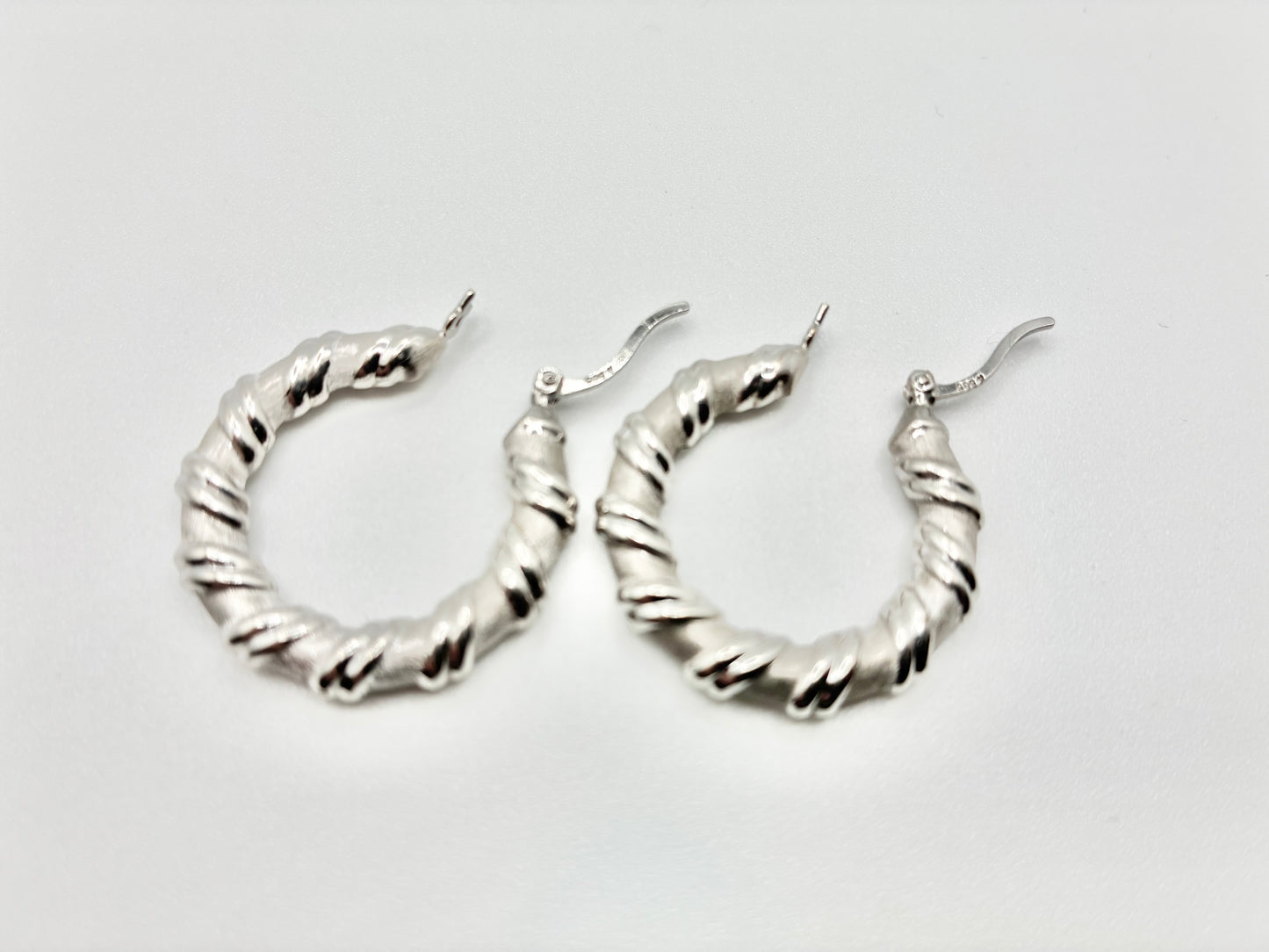 Twisted Hoop Earrings – Silver, Marked 585 A