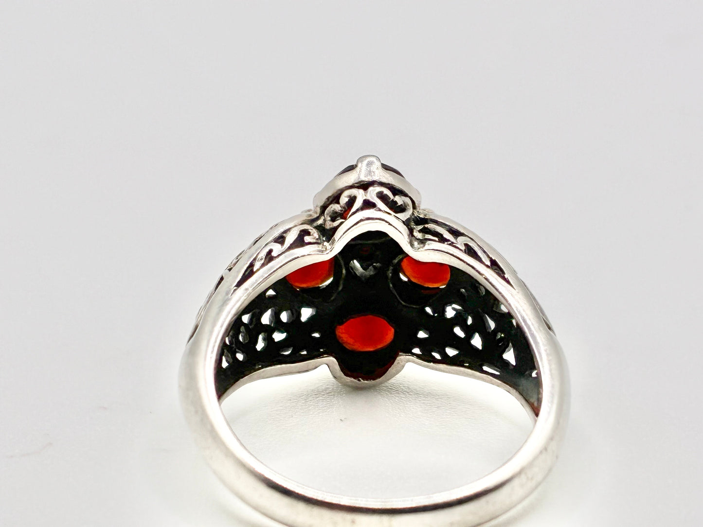 Sterling Silver Garnet Filigree Ring – Size 8