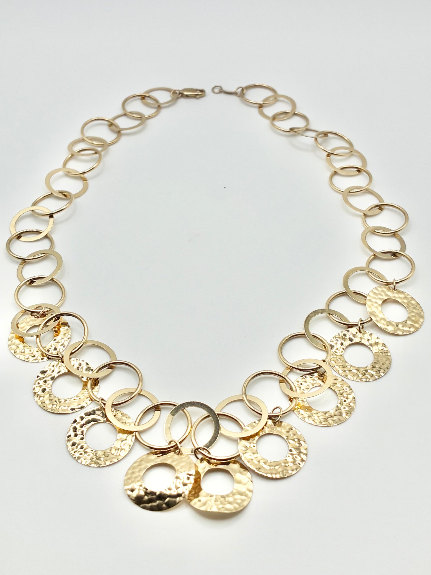 14K Yellow Gold Hammered Disc & Link Necklace — 17.5"