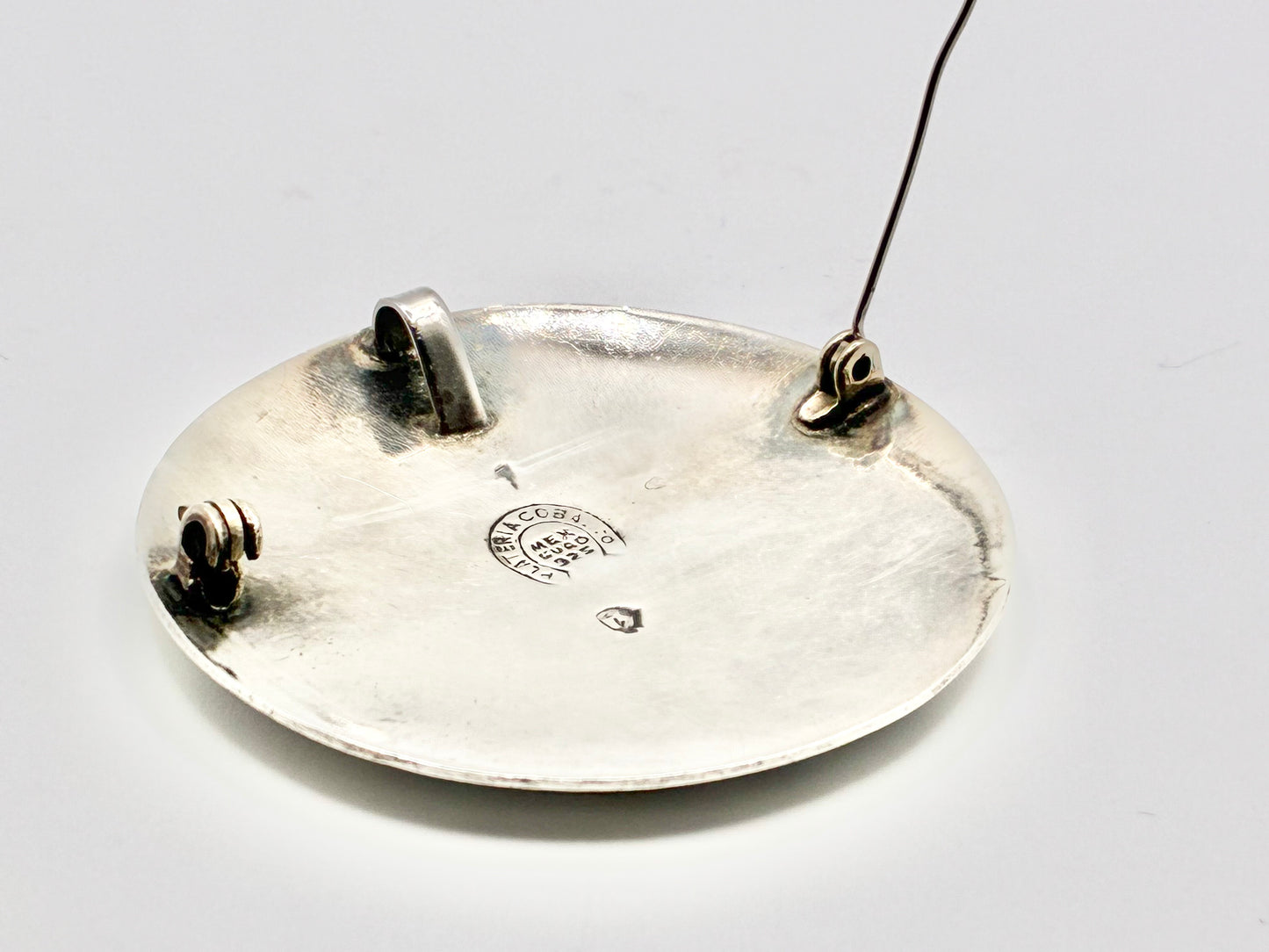 Mexican Sterling Silver Engraved Disc Brooch/Pendant