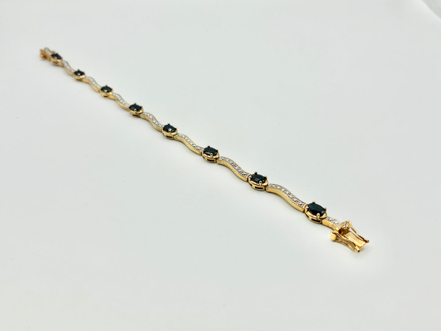 925 Sterling Silver Gold-Tone Black Stone Tennis Bracelet | 7.75"