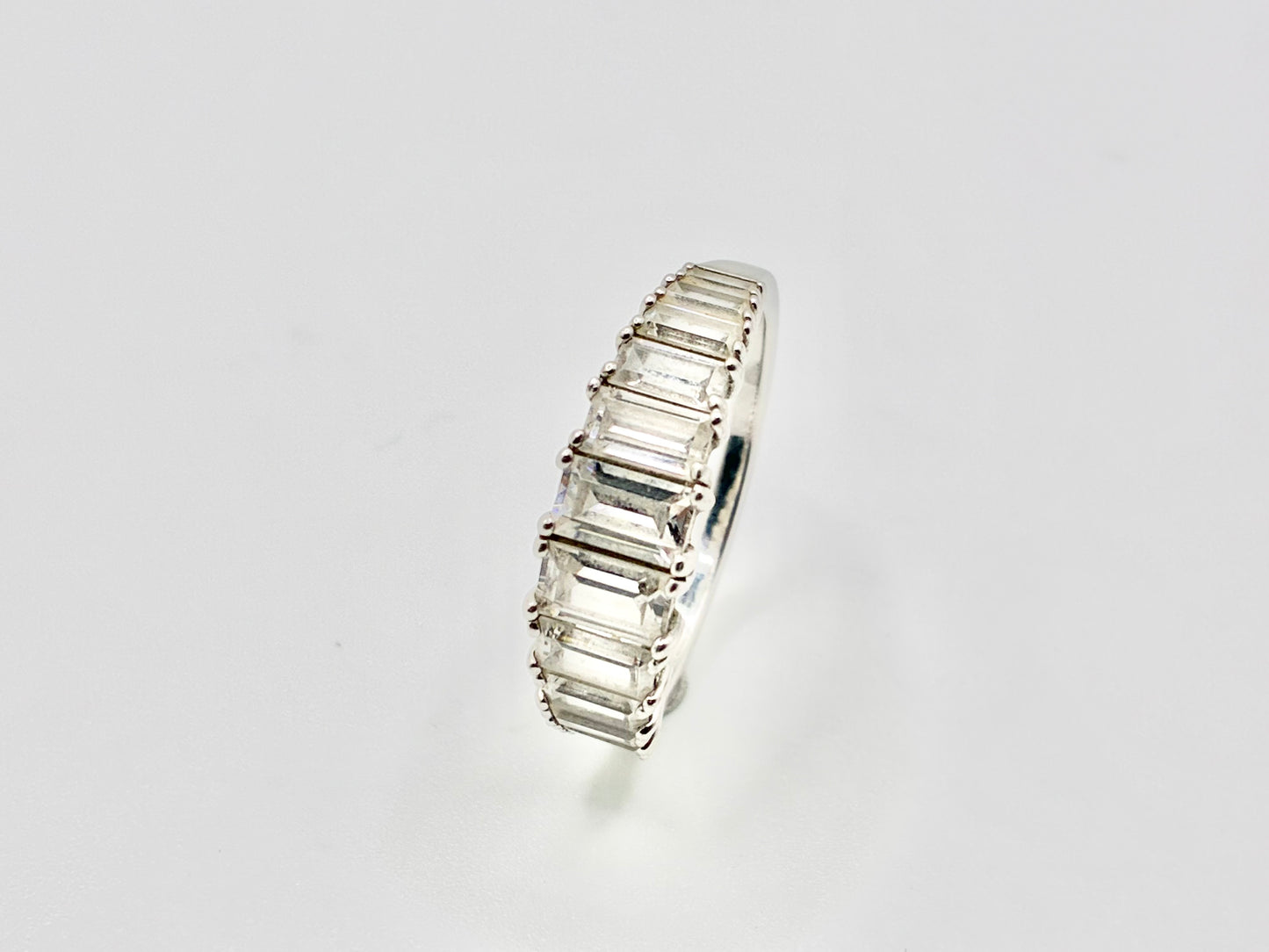 Half Eternity Emerald Cut CZ Sterling Silver Band - Size 9.25