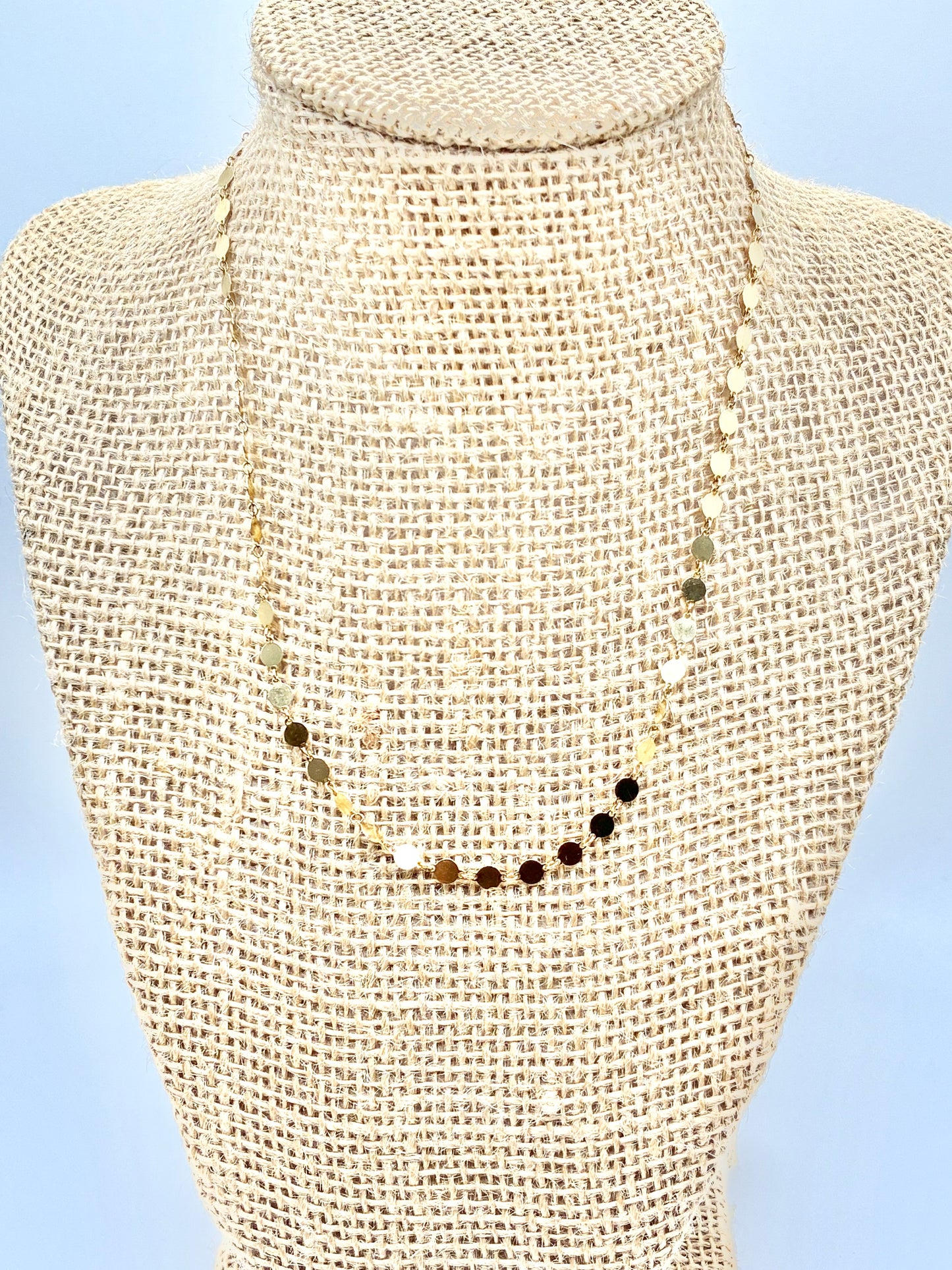 Delicate Italian 925 Silver Flat Disc Gold Tone Necklace 16"