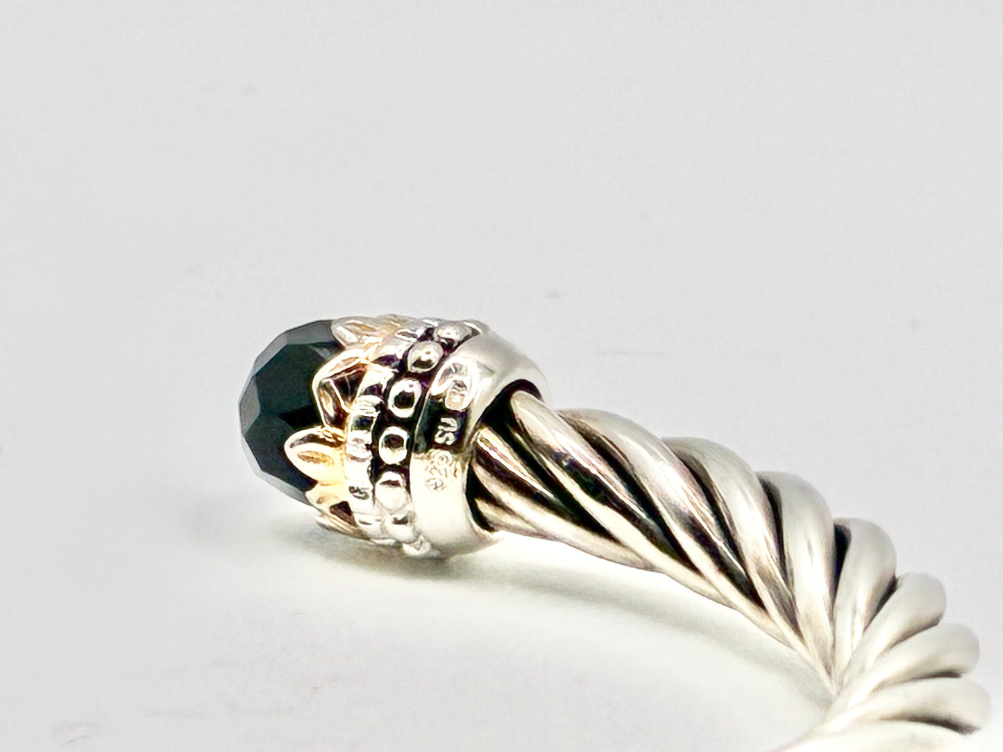 Sterling Silver & Gold-Tone Faceted Black Stone Cable Cuff Bracelet