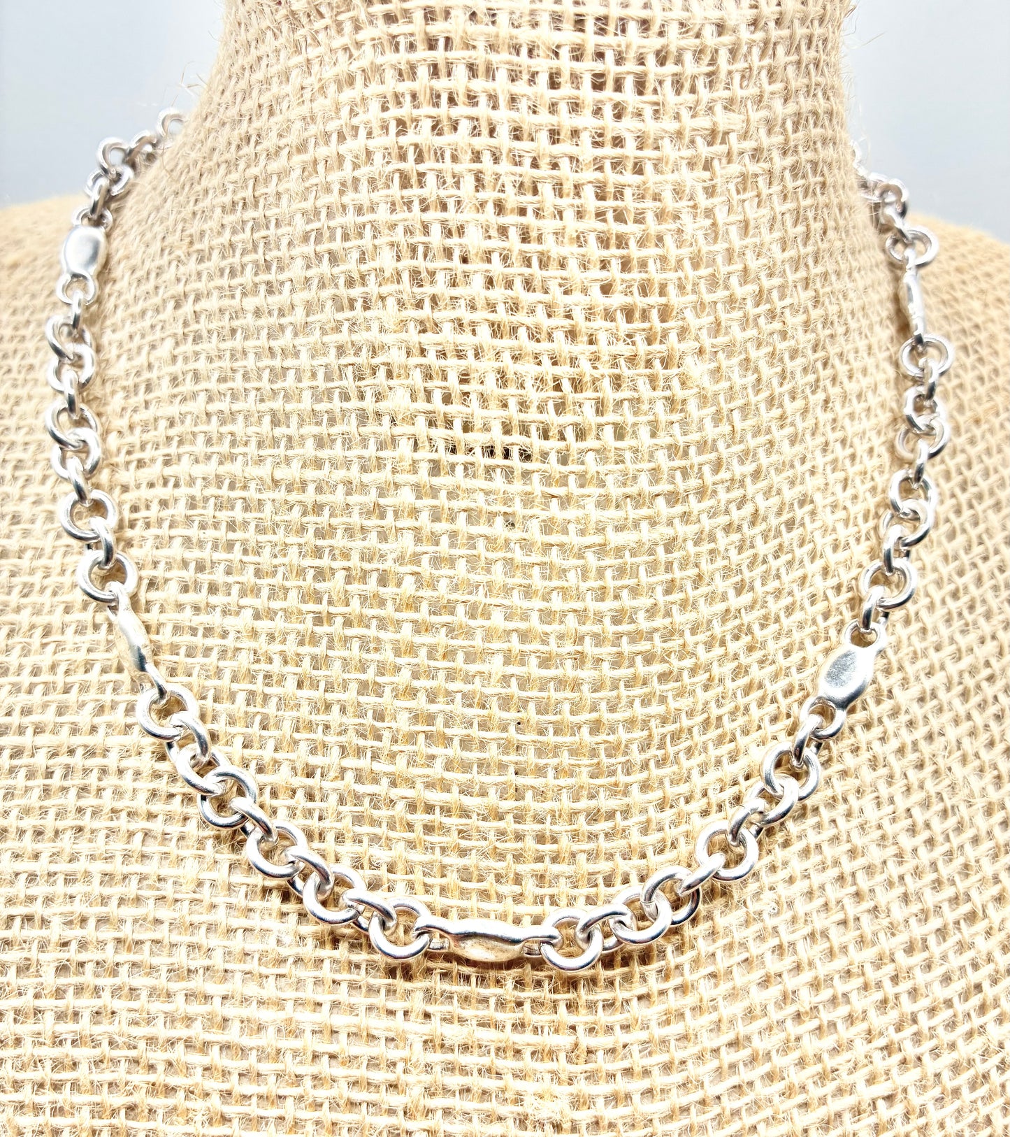 Sterling Silver 925 Station Link Toggle Necklace — 16"