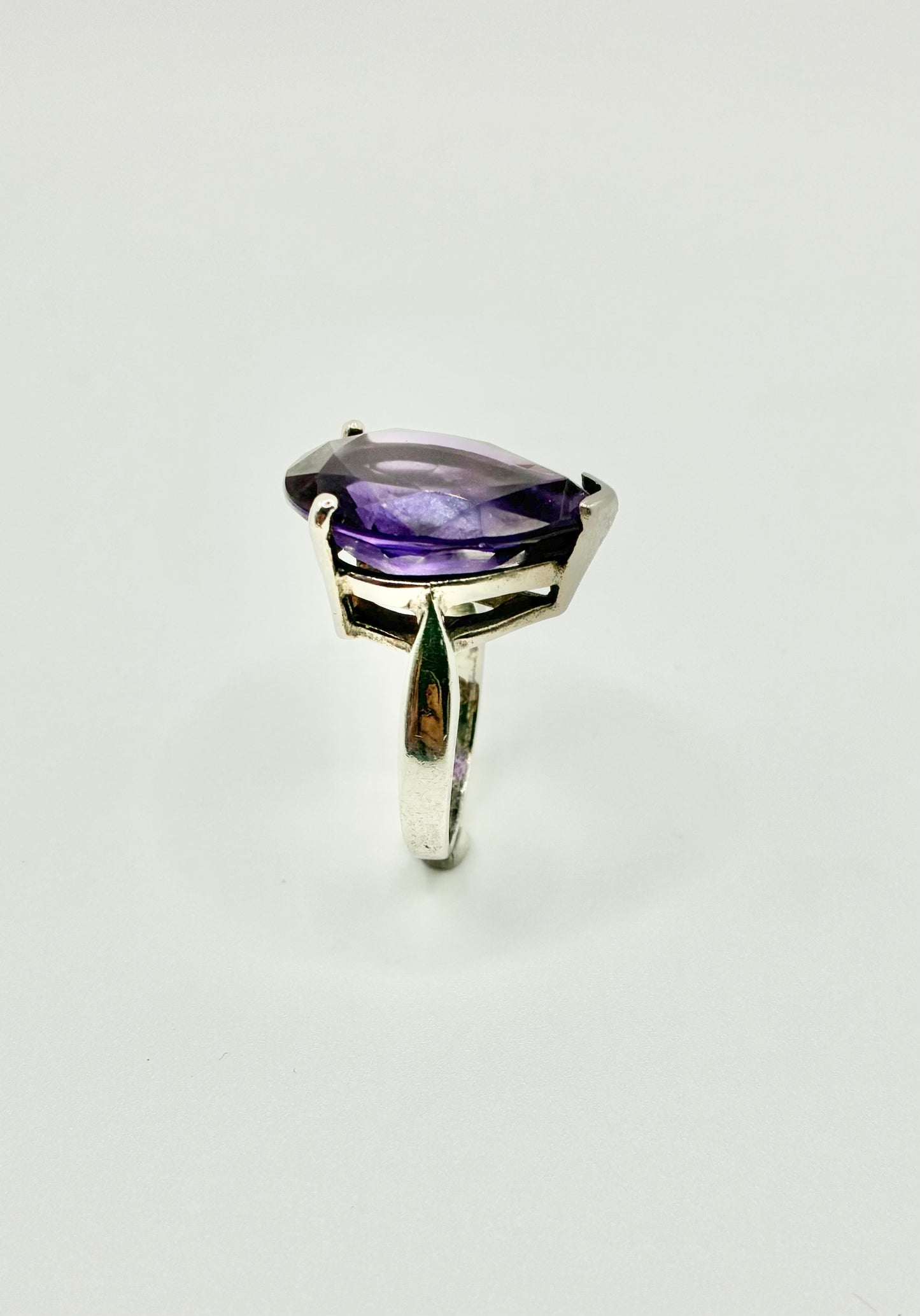 Sterling Silver Pear Shaped Stone Ring - Size 6