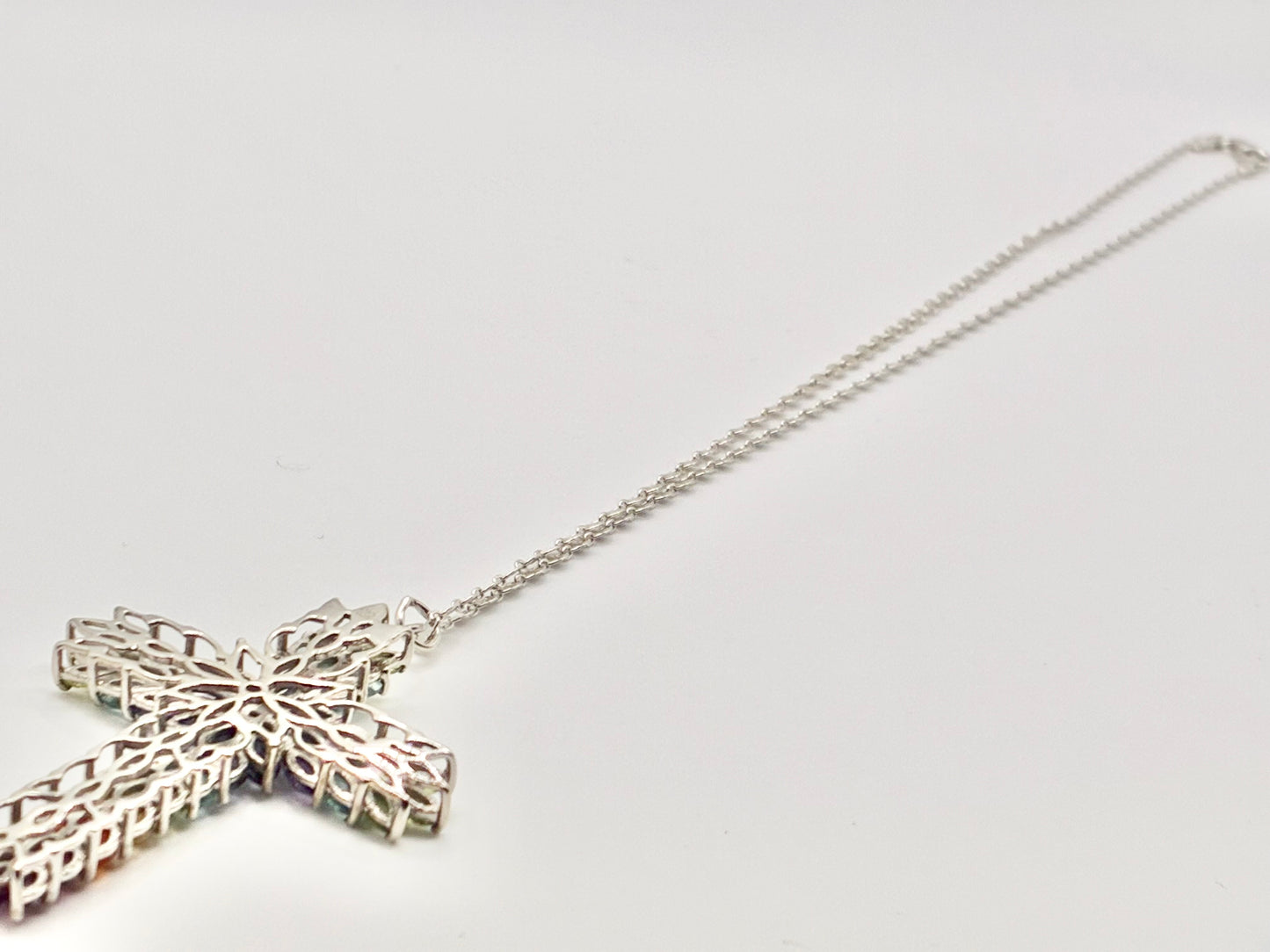 Italian Sterling Silver Multi-Stone Cross Pendant & Chain 20"