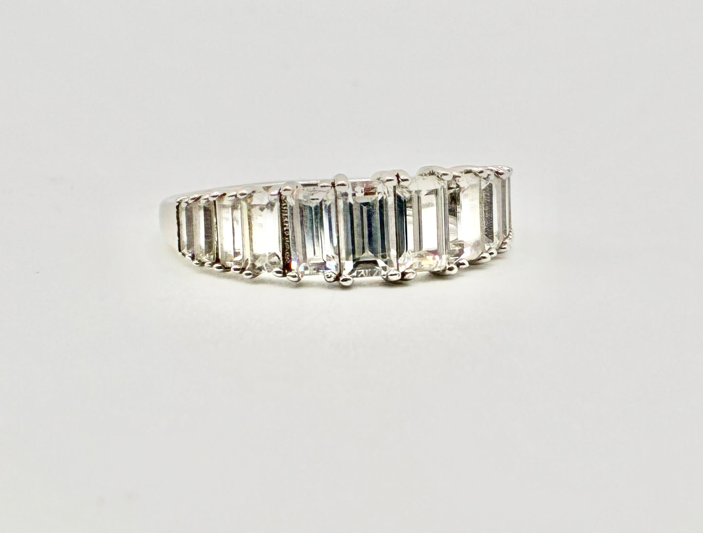 Half Eternity Emerald Cut CZ Sterling Silver Band - Size 9