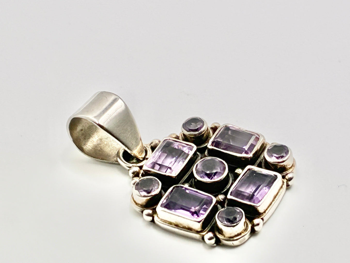 Artisan Sterling Silver Geometric Purple Stone Pendant | 925 | Mexican Style | 1.61"