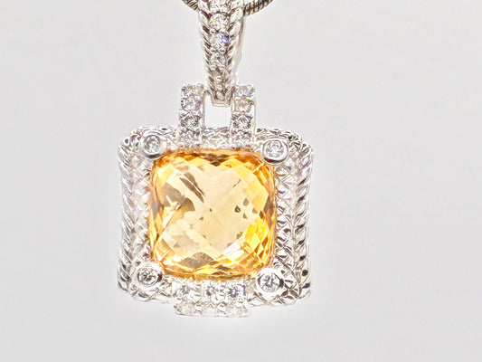 Judith Ripka Sterling Silver Citrine-Color Cushion Pendant