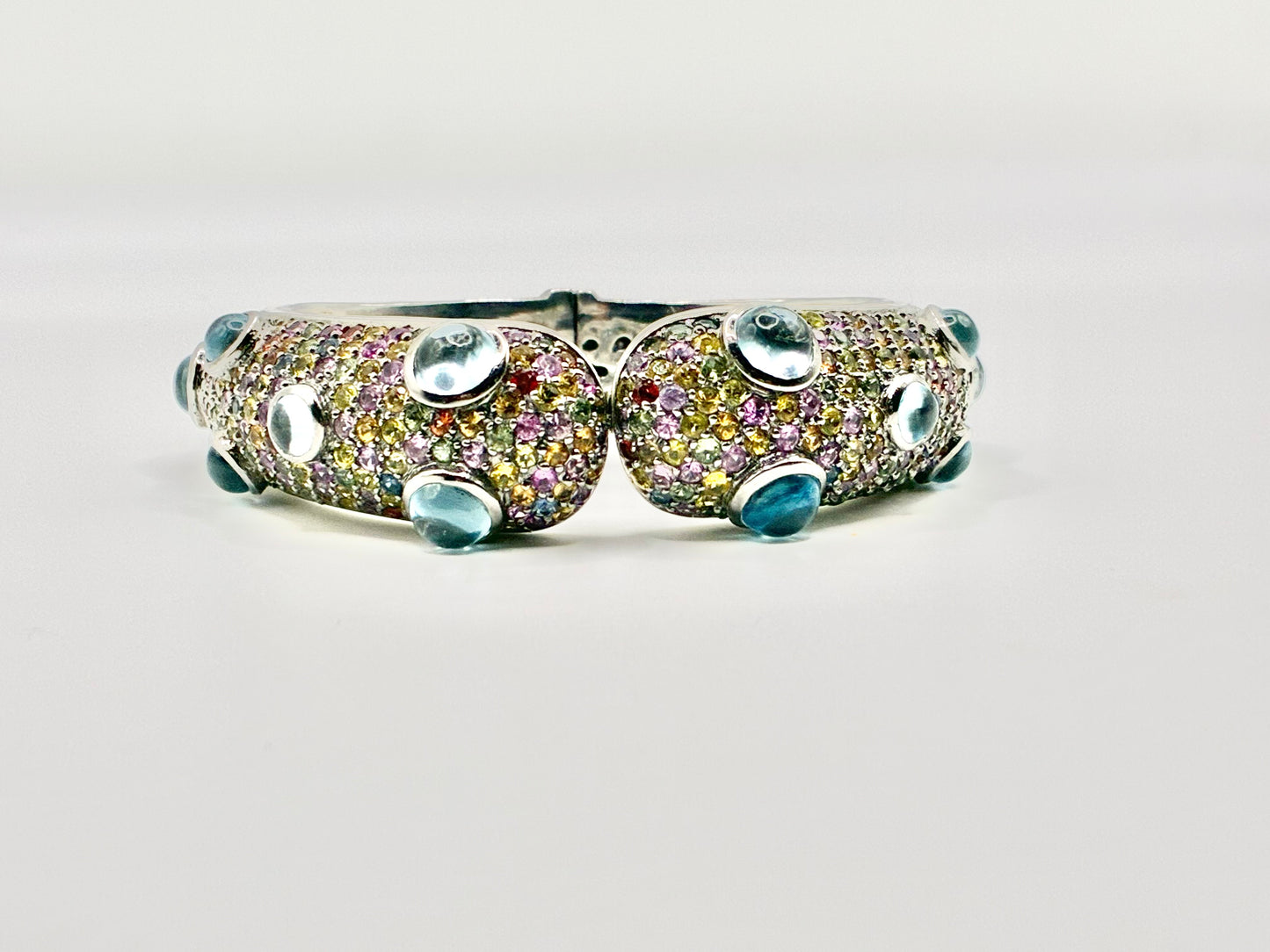 R. Linar Sterling Silver Multicolor Pavé & Blue Cabochon Hinged Bangle