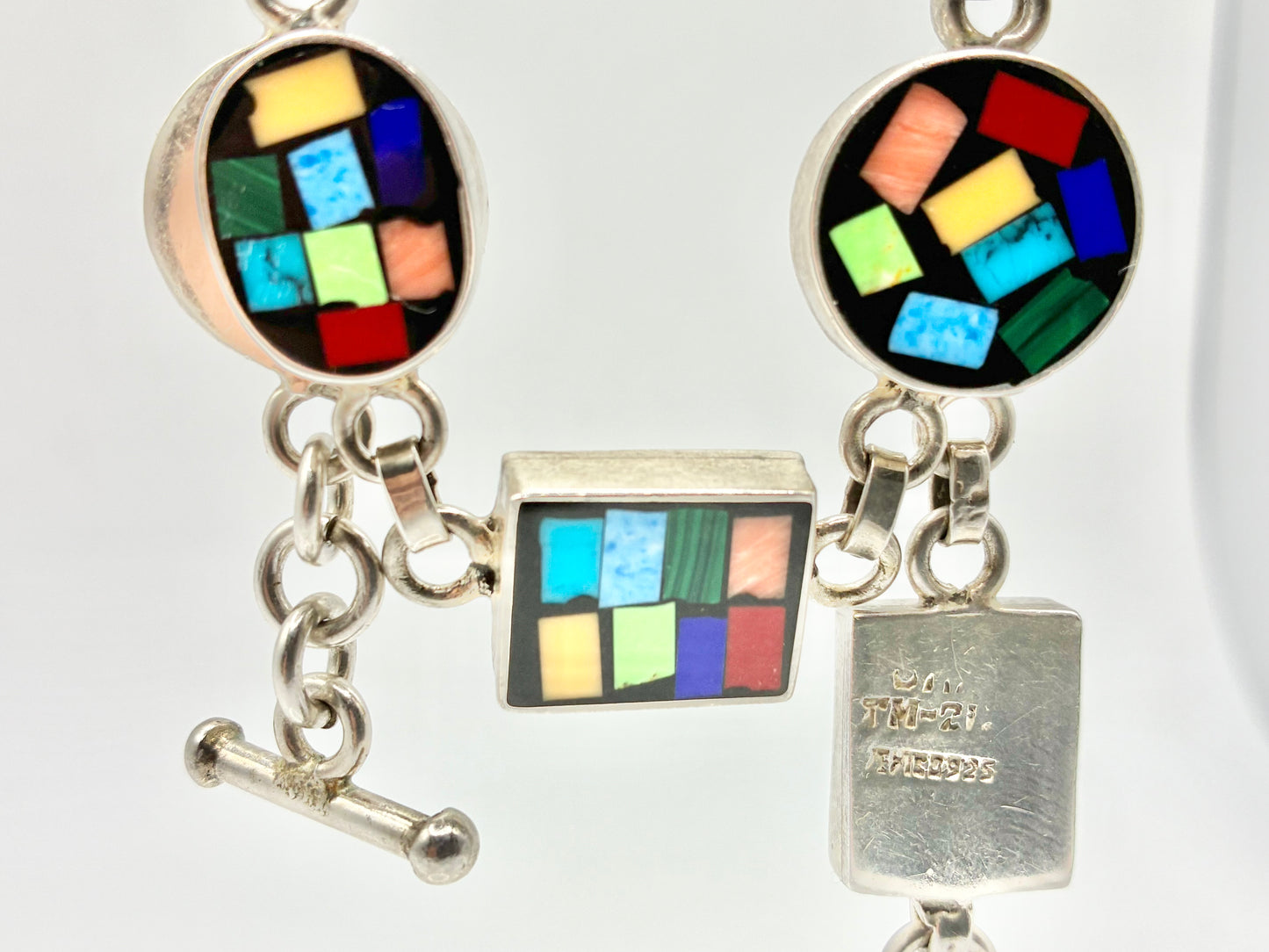 Sterling Silver Mosaic Inlay Bracelet – 8”