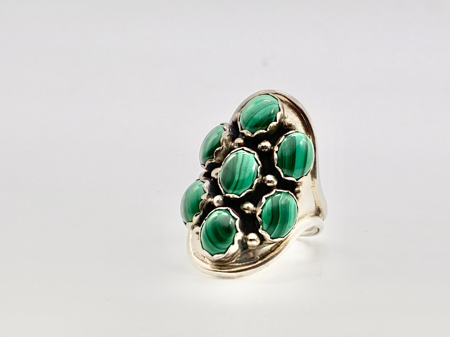 Native American Sterling Malachite Cluster Ring — Size 8