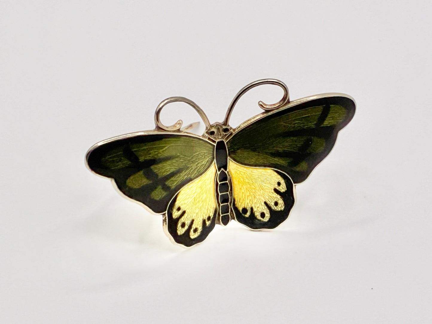 Norwegian Sterling Silver 925S Enamel Butterfly Brooch JE Norway Guilloche
