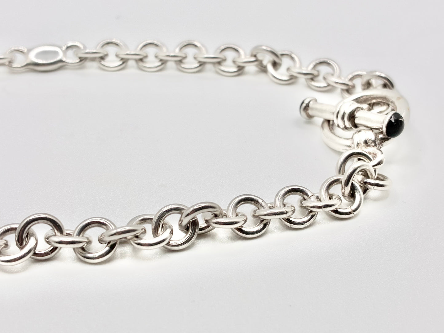 Sterling Silver 925 Station Link Toggle Necklace — 16"