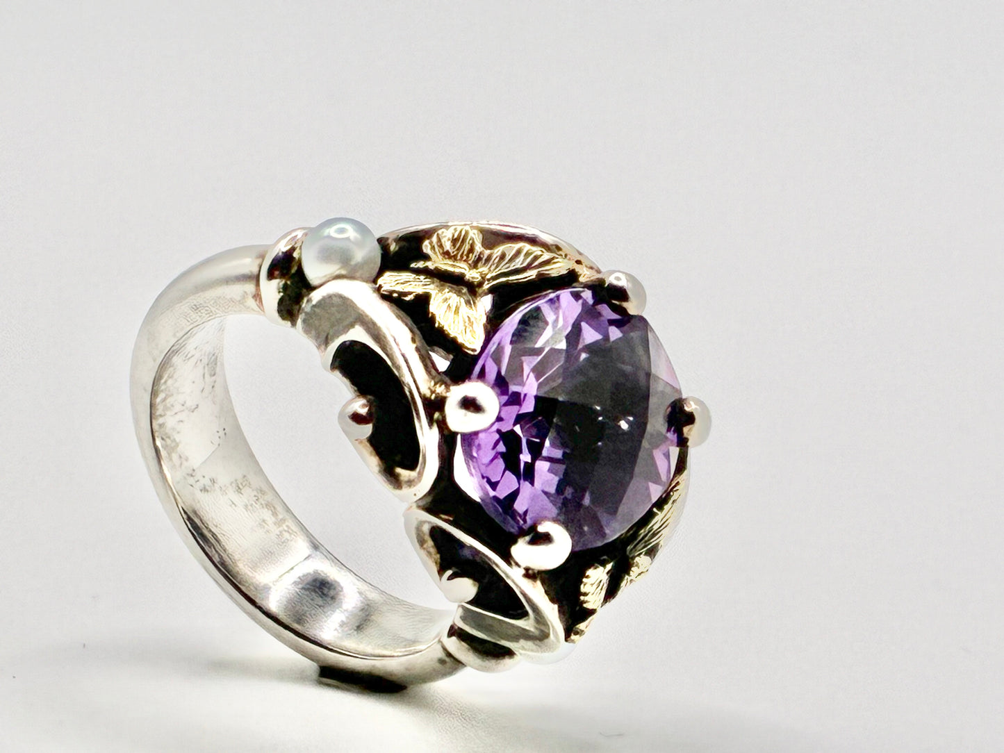 Ann King 925/18K Amethyst & Pearl Ring – Size 6