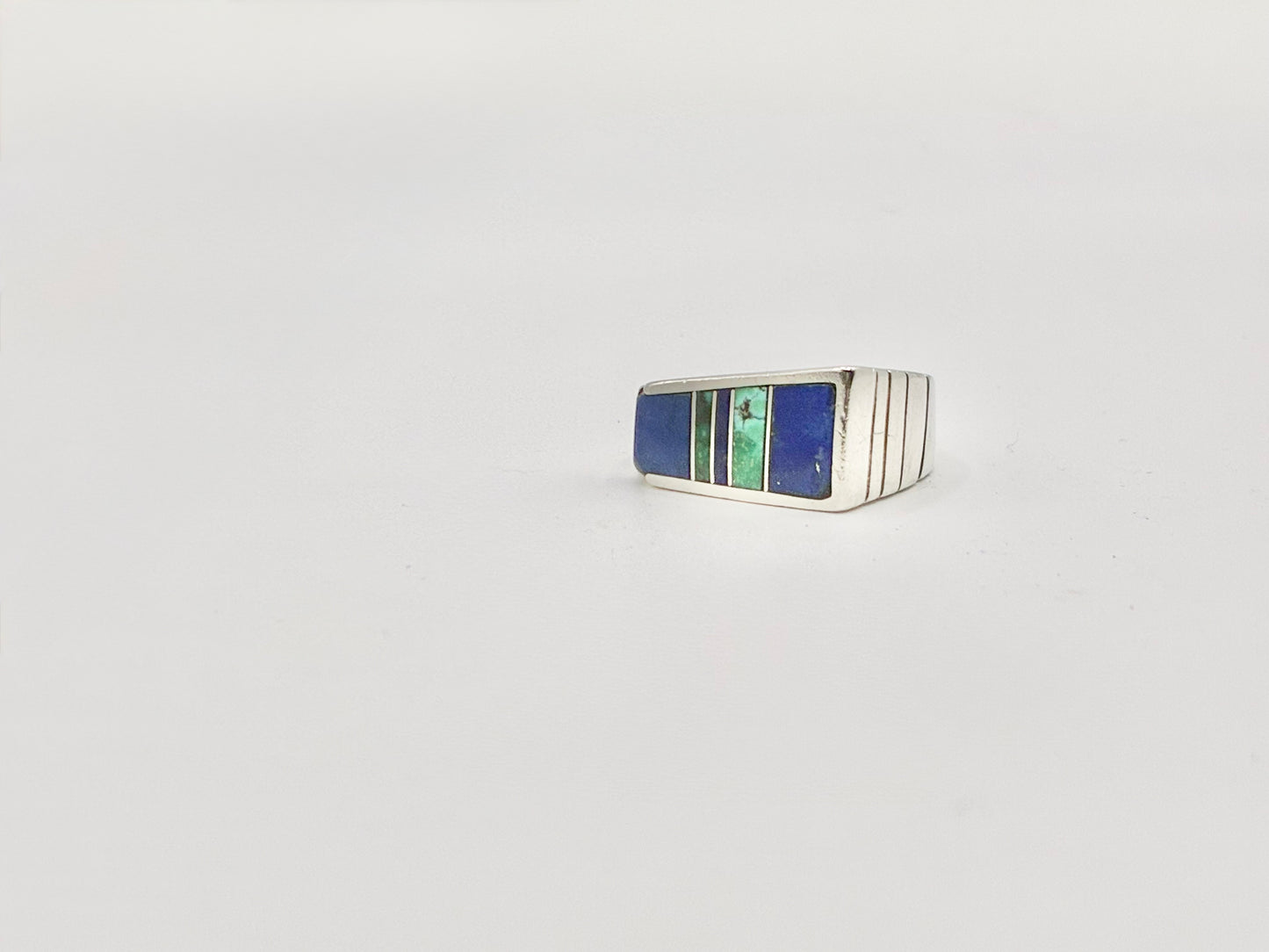 Ray Tracey & I. Segura Sterling Silver Turquoise Inlay Ring — Size 10