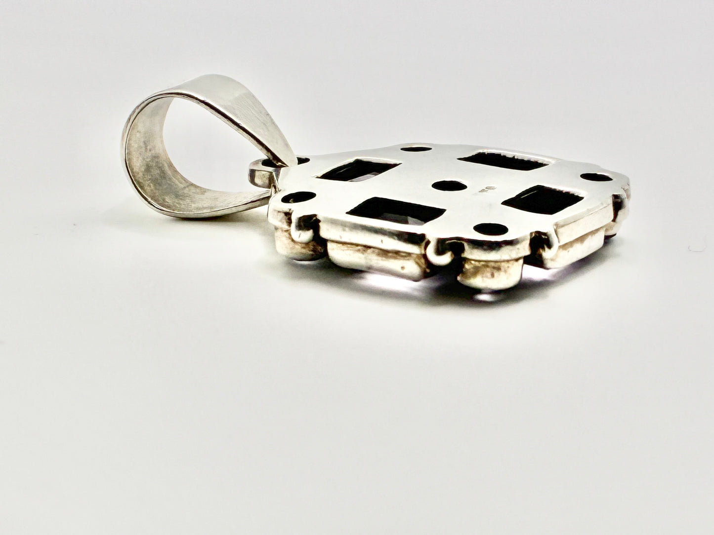 Artisan Sterling Silver Geometric Purple Stone Pendant | 925 | Mexican Style | 1.61"