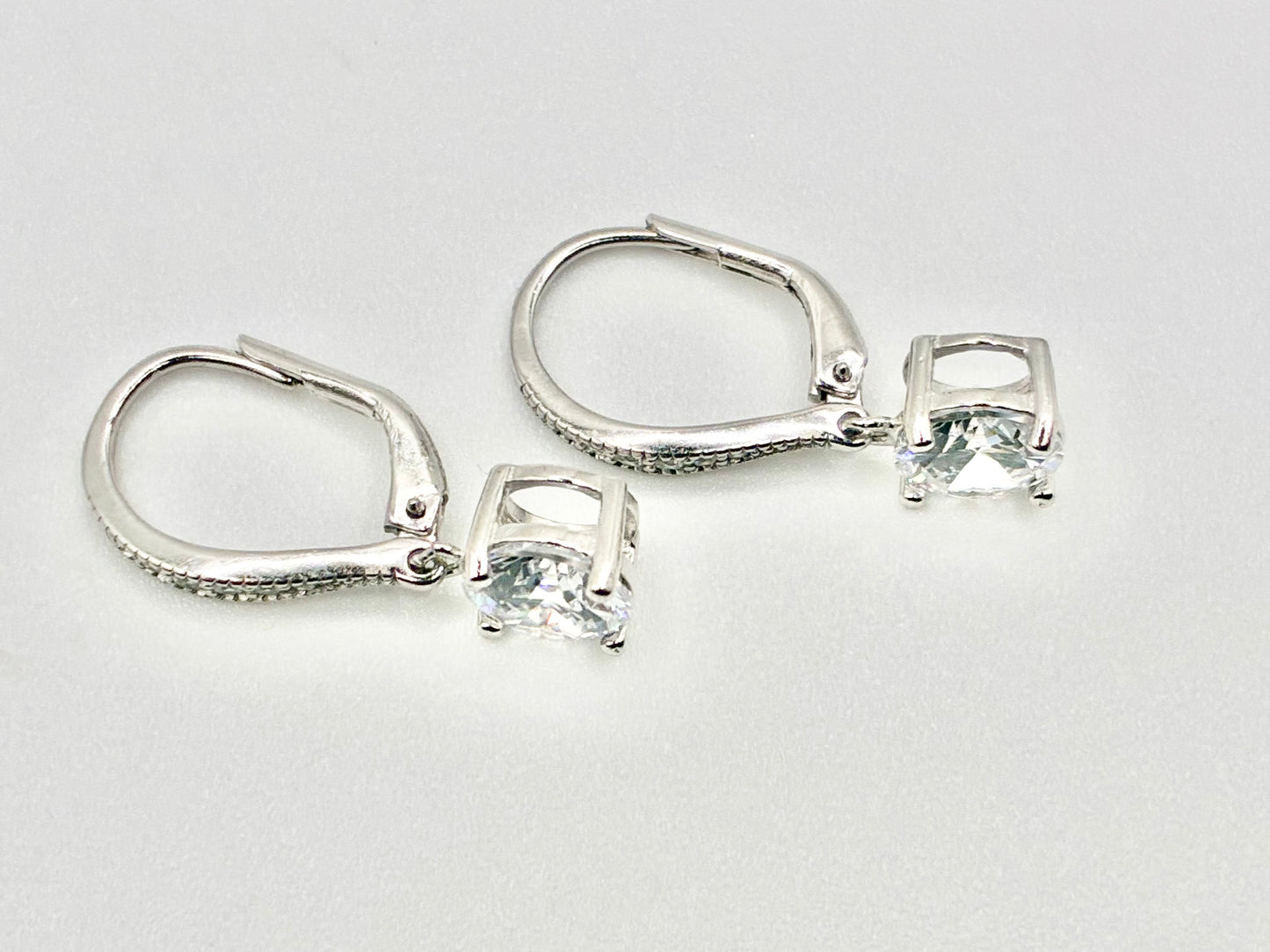 Sterling Silver CZ Leverback Earrings