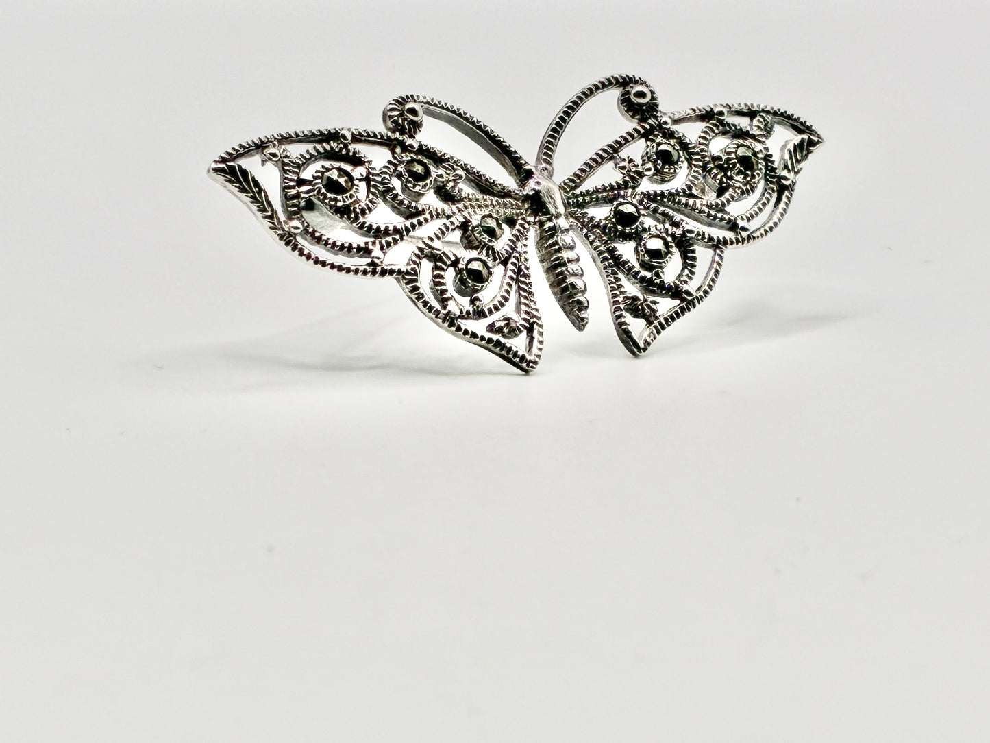 Sterling Silver Butterfly Brooch – Openwork Filigree with Marcasite Detail