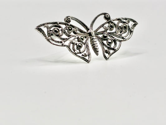 Sterling Silver Butterfly Brooch – Openwork Filigree with Marcasite Detail