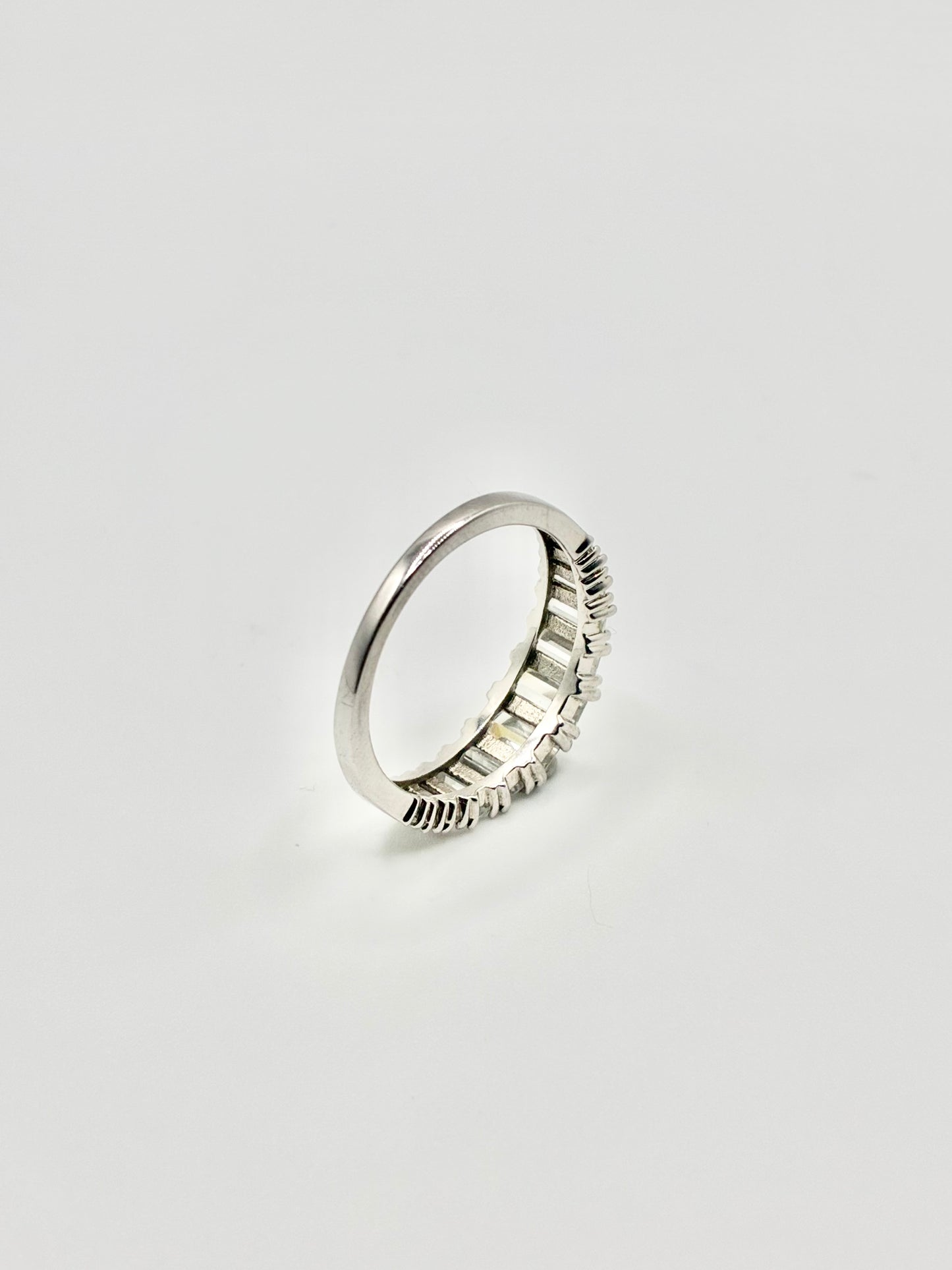 Half Eternity Emerald Cut CZ Sterling Silver Band - Size 9