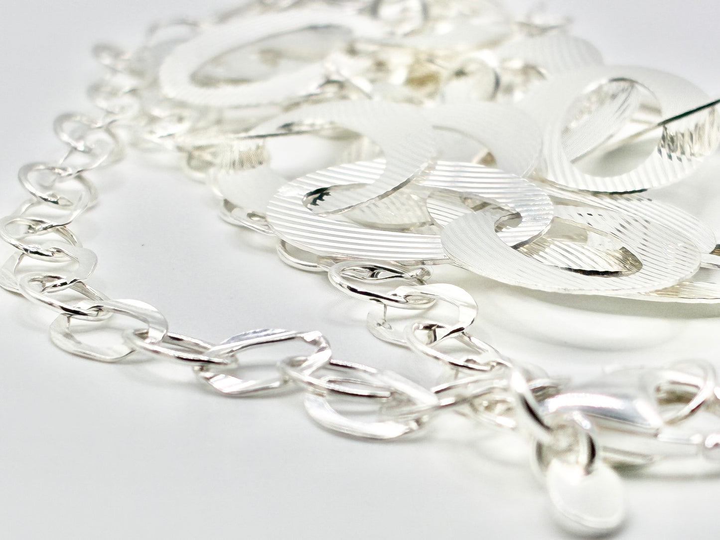 Milor Italy 925 Sterling Silver Textured Oval Link Statement Necklace 18"