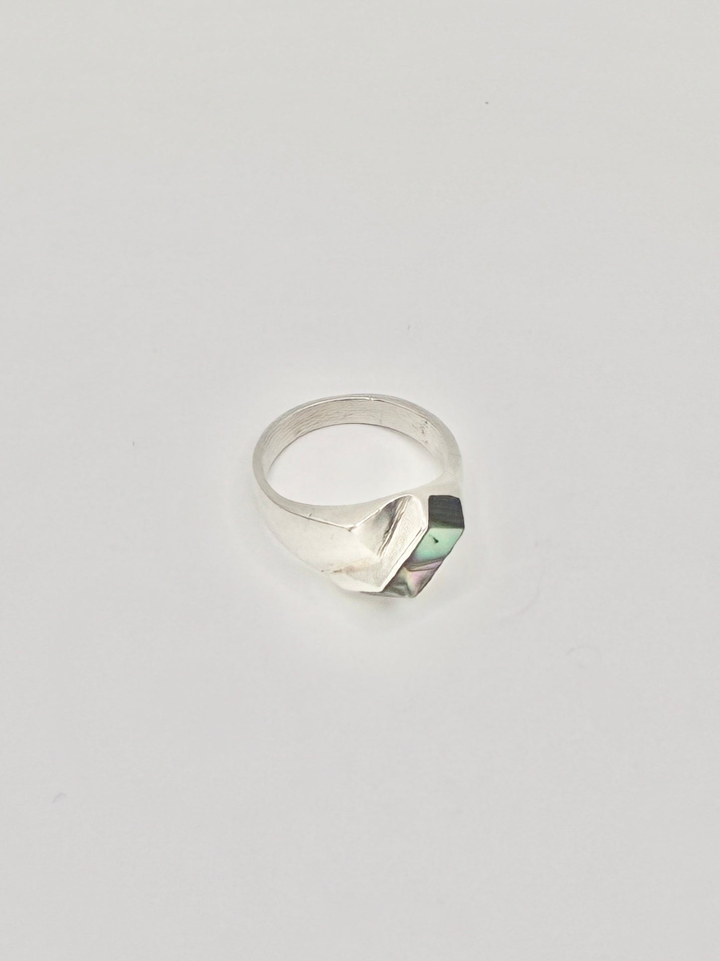 Mexico Sterling Silver 925 Abalone Inlay Ring – Modernist Geometric Signet – Size 6.5
