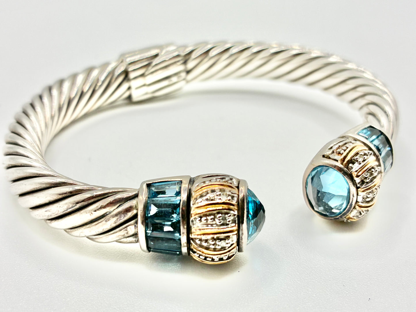 925 & 14K Two-Tone Cable Cuff Bracelet with Blue Gemstone Finials