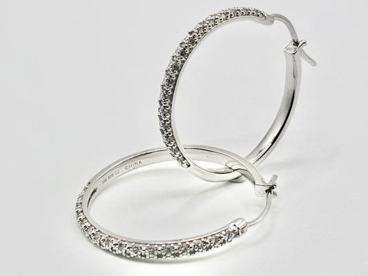 Sterling Silver 925 Pavé CZ Hoop Earrings