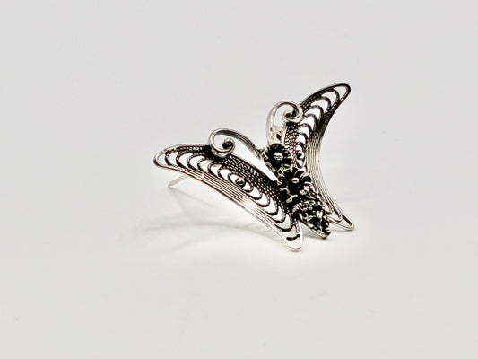 BEAU Sterling Silver Butterfly Brooch – Sculptural Openwork Wing Design