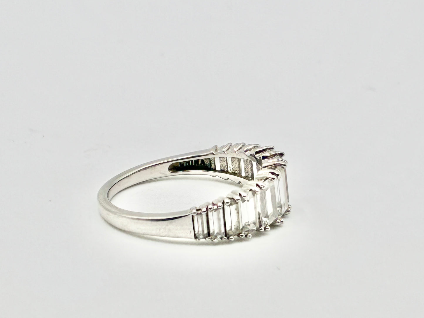 Half Eternity Emerald Cut CZ Sterling Silver Band - Size 9