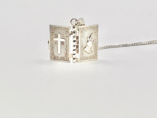 Sterling Silver Prayer Book Pendant and Necklace