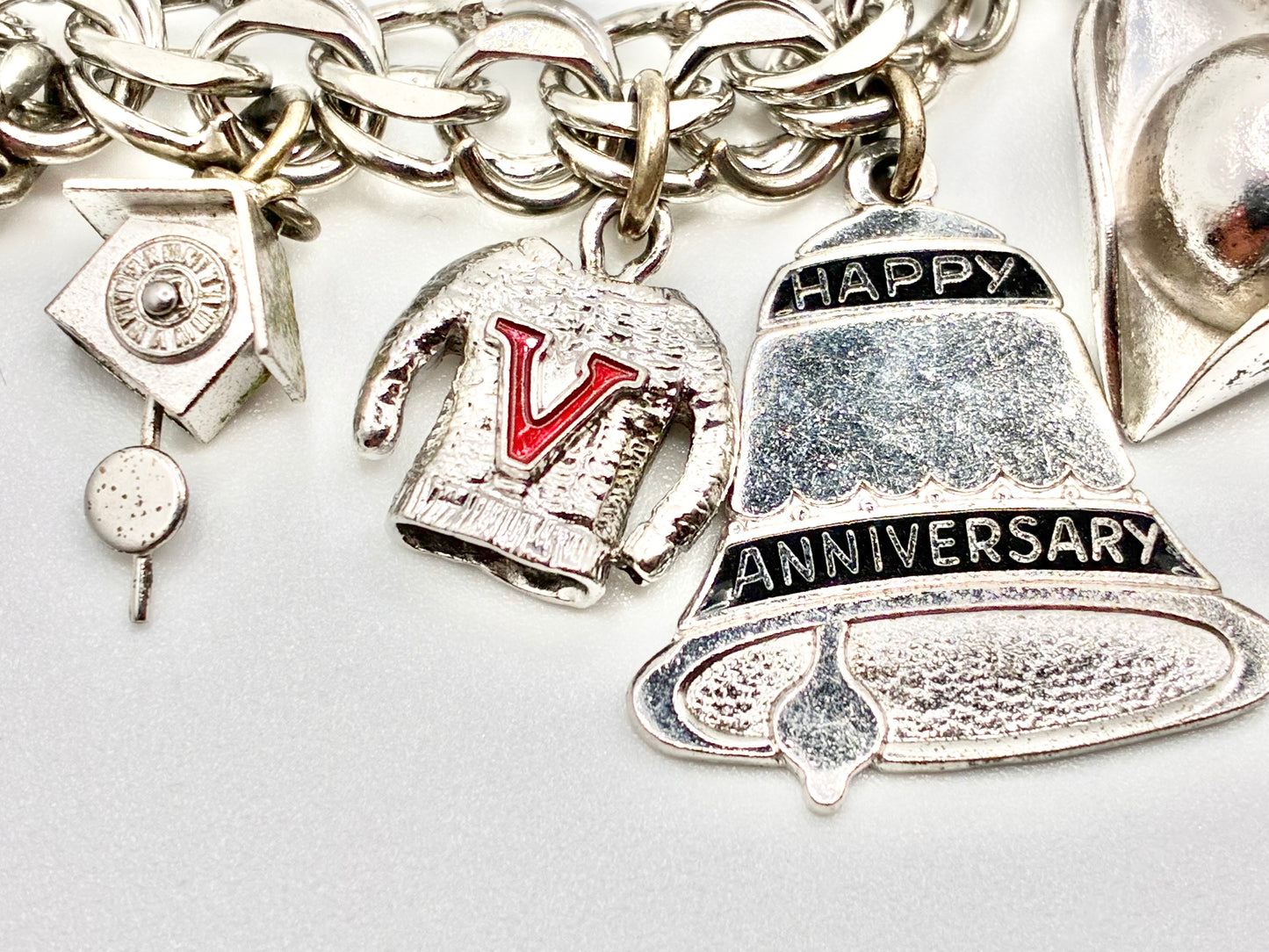 Sterling Silver Charm Bracelet — 6.5" with 13 Sterling Charms