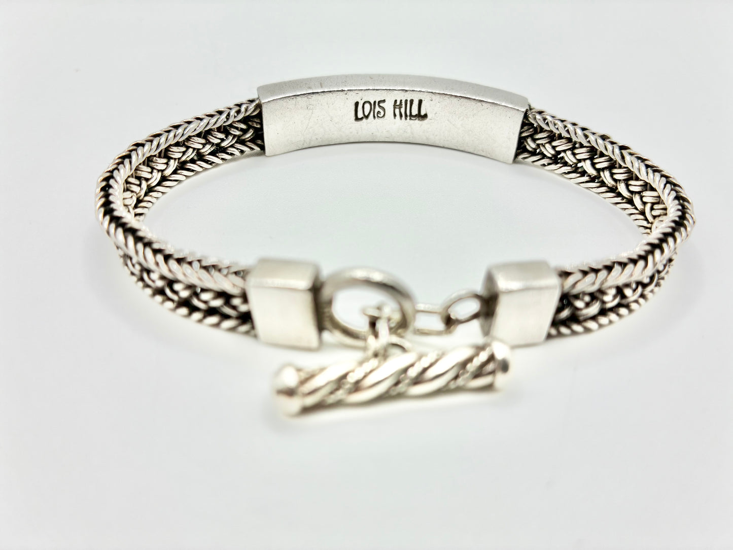 Lois Hill 925 Sterling Silver Foxtail Station Toggle Bracelet — 7.5"