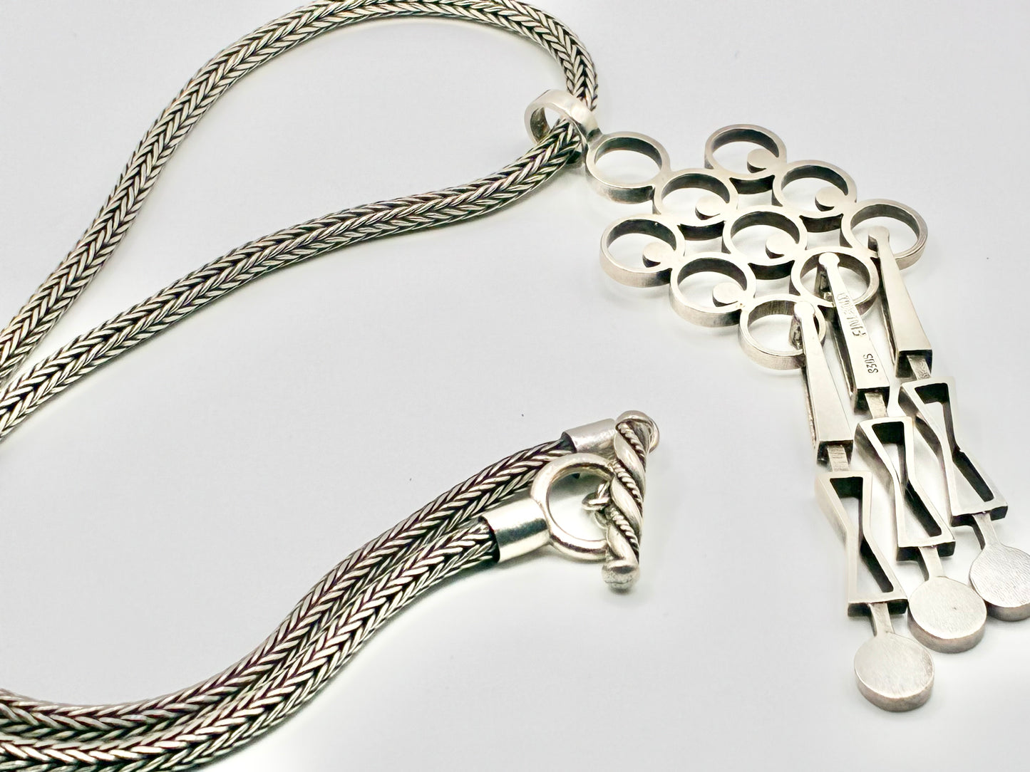Finnish 830 Silver Modernist Statement Necklace & Scandinavian Sculptural Pendant